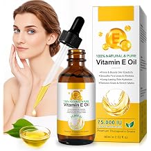 Vitamin E Oil 75000 IU - Vitamin E Oil for Cosmetics Pure Skin Care Oil Scars & Stretch Marks Reduction Anti-Ageing Restore Skin Elasticity 60 ml