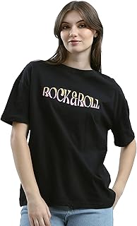 Ravin Womens Short-Sleeves Printed Slip-On Black Tee Modern