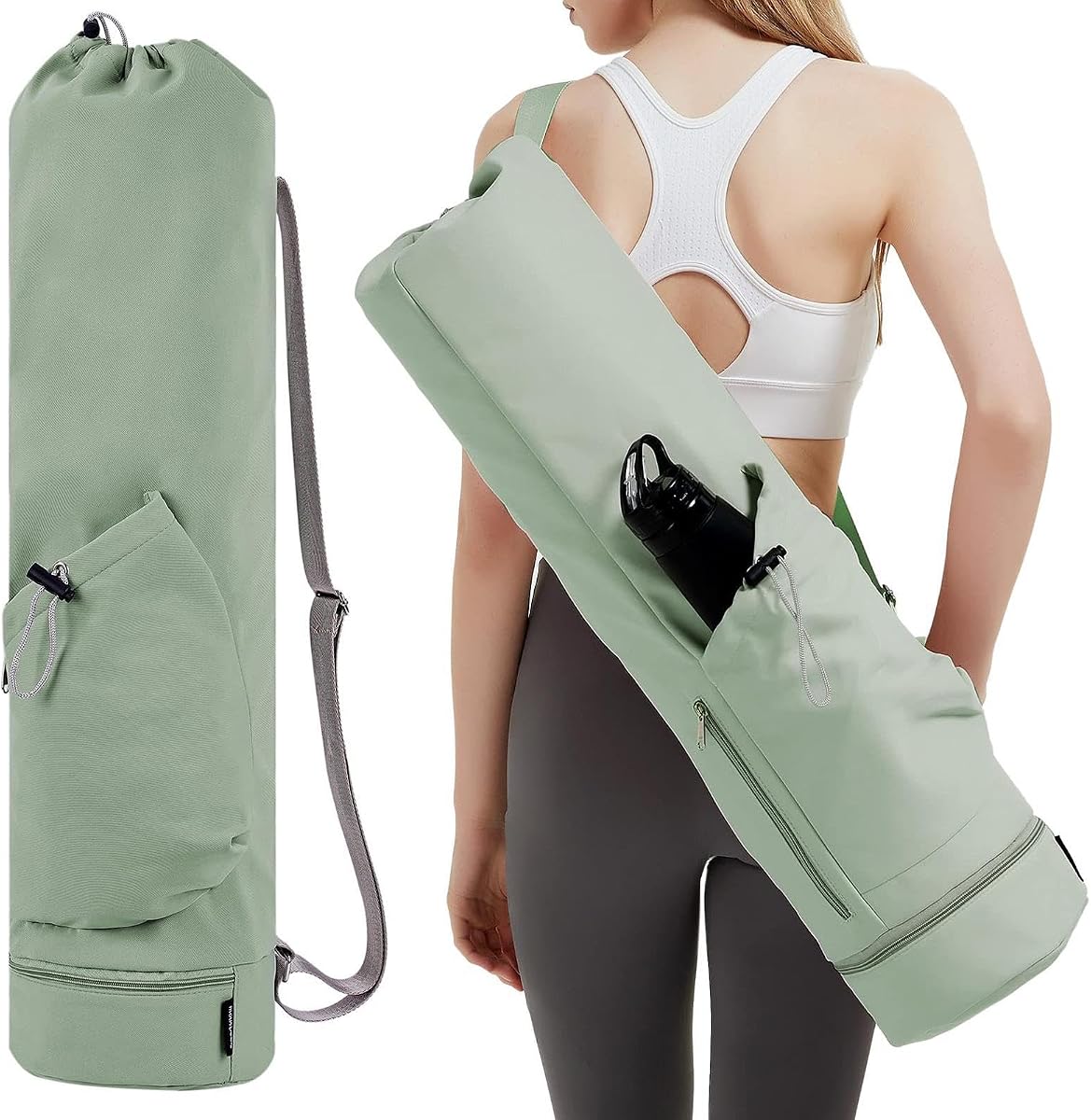 Yoga Mat Bag w/Water Bottle Pocket & Wet Pocket for Women | Waterproof Yoga Mat Carrier Bag Fits 1/8"-3/8" Yoga Mats,quick-access multi-pocket organization for gym, Pilates & studio