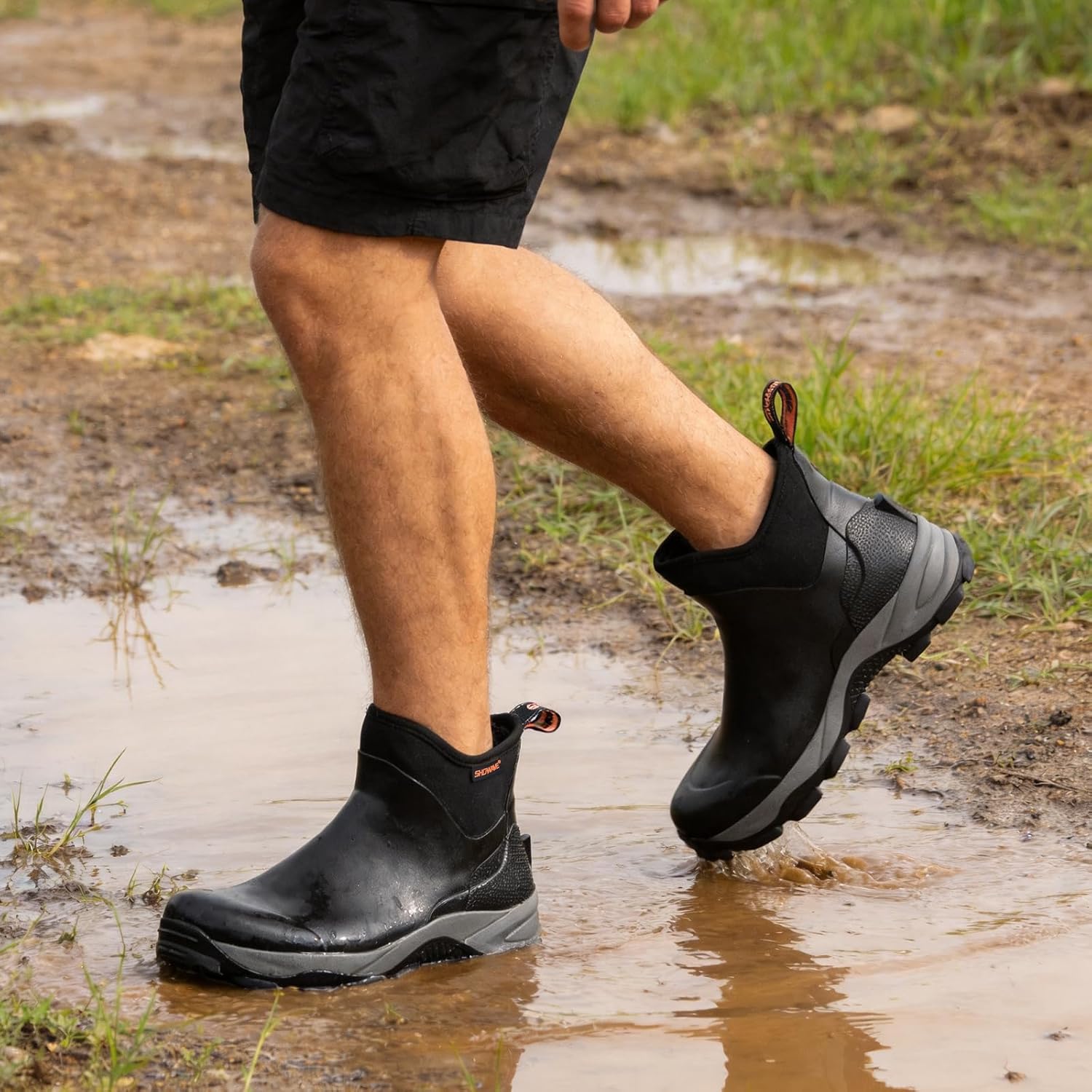Showave Men's Rubber Boots Waterproof Rain Footwear Durable Short Hunting Boots for Mud Gardening Yard and Chore Working