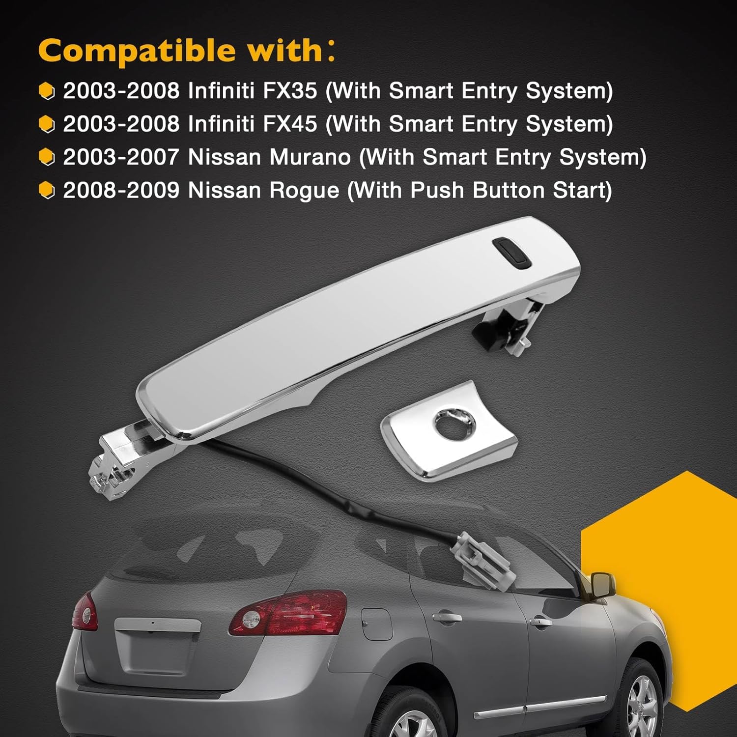 Exterior Door Handle Front Left Driver Side | Smart Entry Keyless | Replacement for 2003-2008 Infiniti FX35 FX45 2003-2007 Nissan Murano 2008-2009 Nissan Rogue | Replaces# 80640-CB01A, 82645-CA000