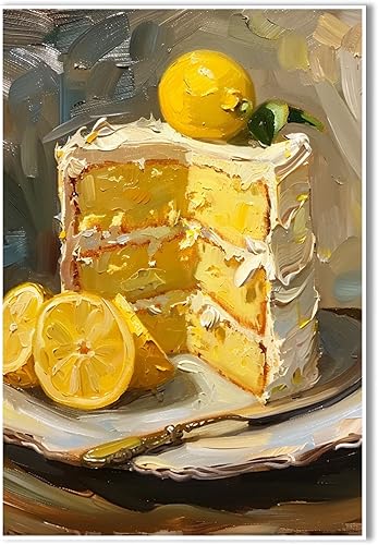 Pastel de limón fruta amarilla retro casa de campo decoración de alimentos acuarela limón fruta abstracta estilo preppy adecuado para el hogar,