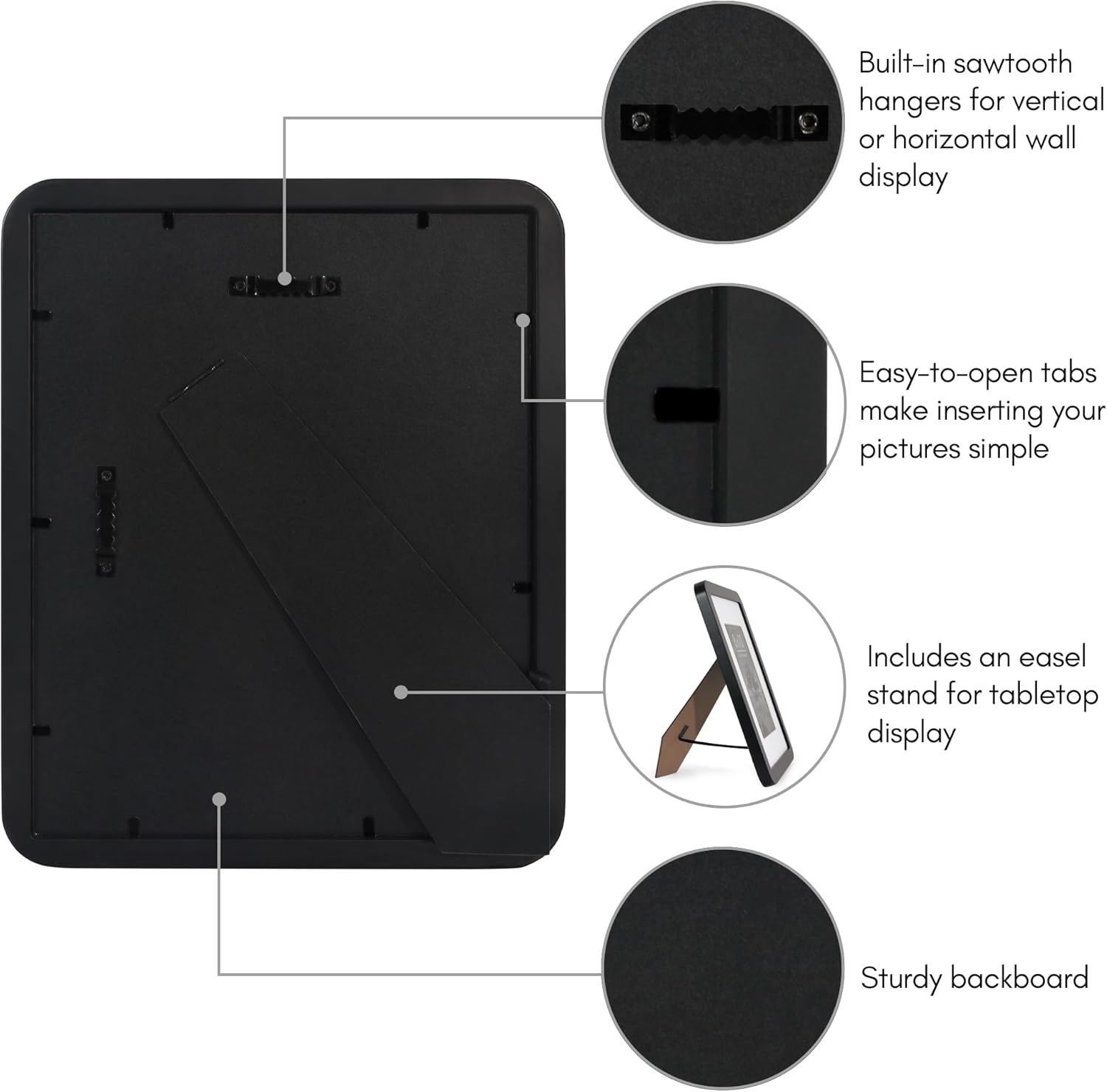 Americanflat 8x10 Picture Frame with Round Corner Molding - Use as 5x7 Frame with Mat or 8x10 Frame Without Mat - Mod Collection - Black Photo Frame with Shatter-Resistant Glass for Tabletop and Wall - Image 6