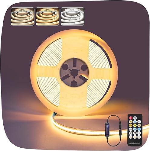 9.84 ft COB LED Strip Lights,Warm White LED Lights for Bedroom with RF Remote,Ultra Bright 24V Cabinet Strip Lighting with Remote Control, Ambient