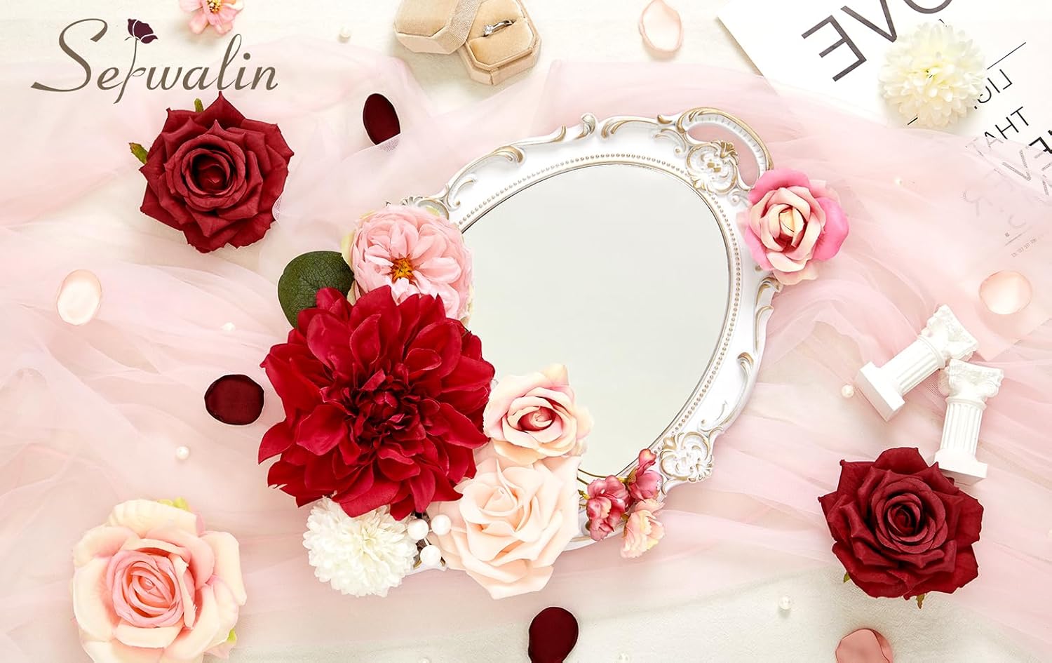 Serwalin Burgundy Hot Pink Artificial Flowers Silk Flowers Fake Cake Flowers Arrangements for DIY Wedding Bouquets Party Table Centerpieces Home Decorations Indoor Outdoor
