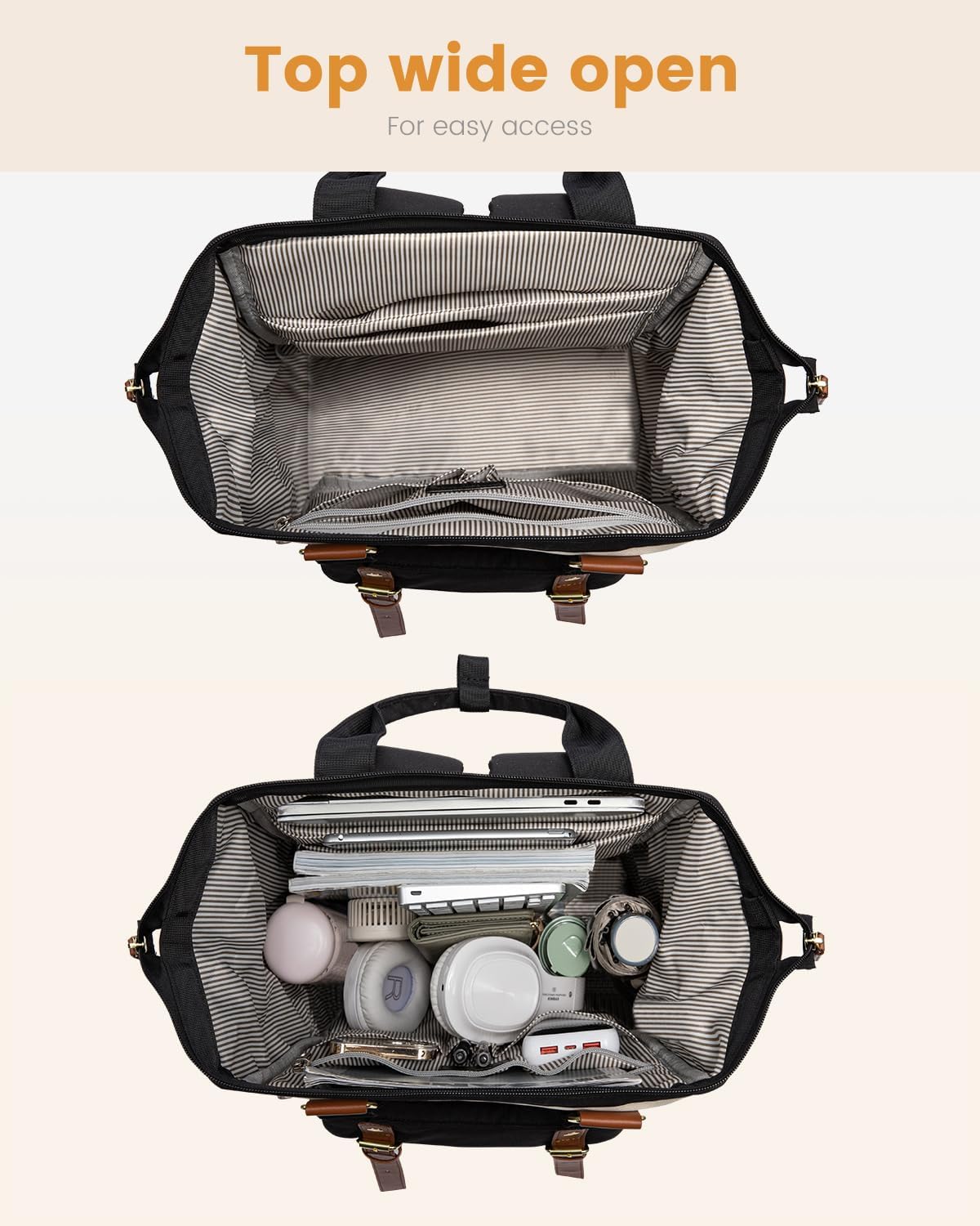 LOVEVOOK Laptop Backpack for Women, Teacher Bag Work Backpack Purse Laptop Computer Back Pack, Business Travel Backpack, Nursing College School Bookbag, 15.6 Inch, Black-Beige-Brown - Image 3