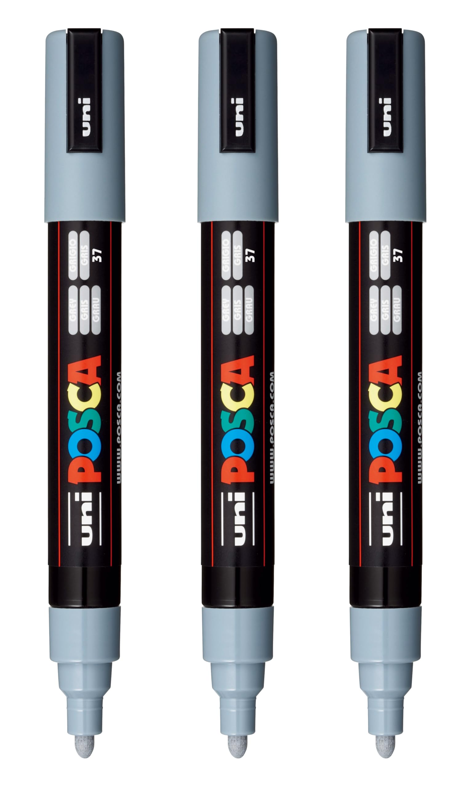 posca PC-5M Water-Based Paint Markers, Reversible Medium Tip (1.8-2.5mm), Grey, 3 Count