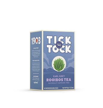 TICK TOCK TEAS Rooibos Earl Grey - Naturally Caffeine Free Red Bush Herbal Tea with Citrus Bergamot | Smooth, Low Tannin South African Tea Bags | Enjoy Hot or Iced - 3.5 Oz, 40 Count
