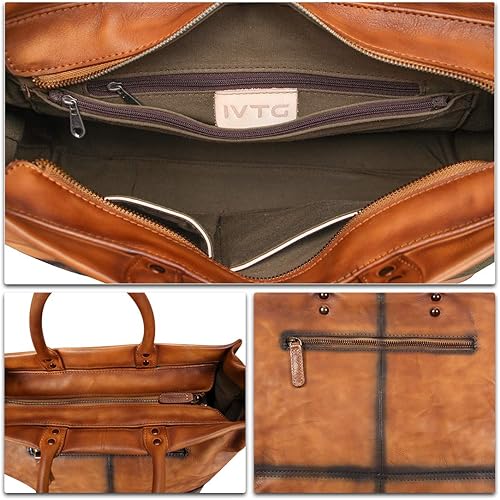 Miniatura 7 de Monederos y bolsos de cuero genuino para mujer, estilo vintage, hecho a mano, grande, con asa superior, bolso de hombro