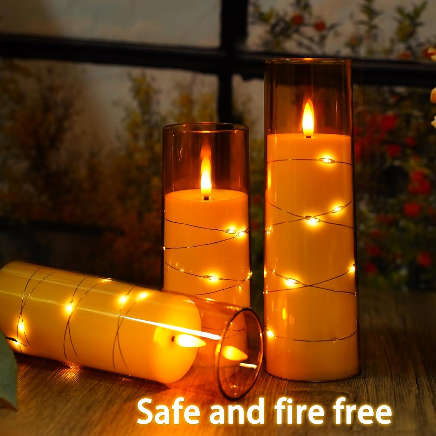 Nimiko Flickering Flameless LED Candles,Battery Operated Candles 9 Pcs with Embedded Star String,Acrylic LED Pillar Candles with Remote,Suitable for Home Decoration to Create an Atmosphere（Gold）