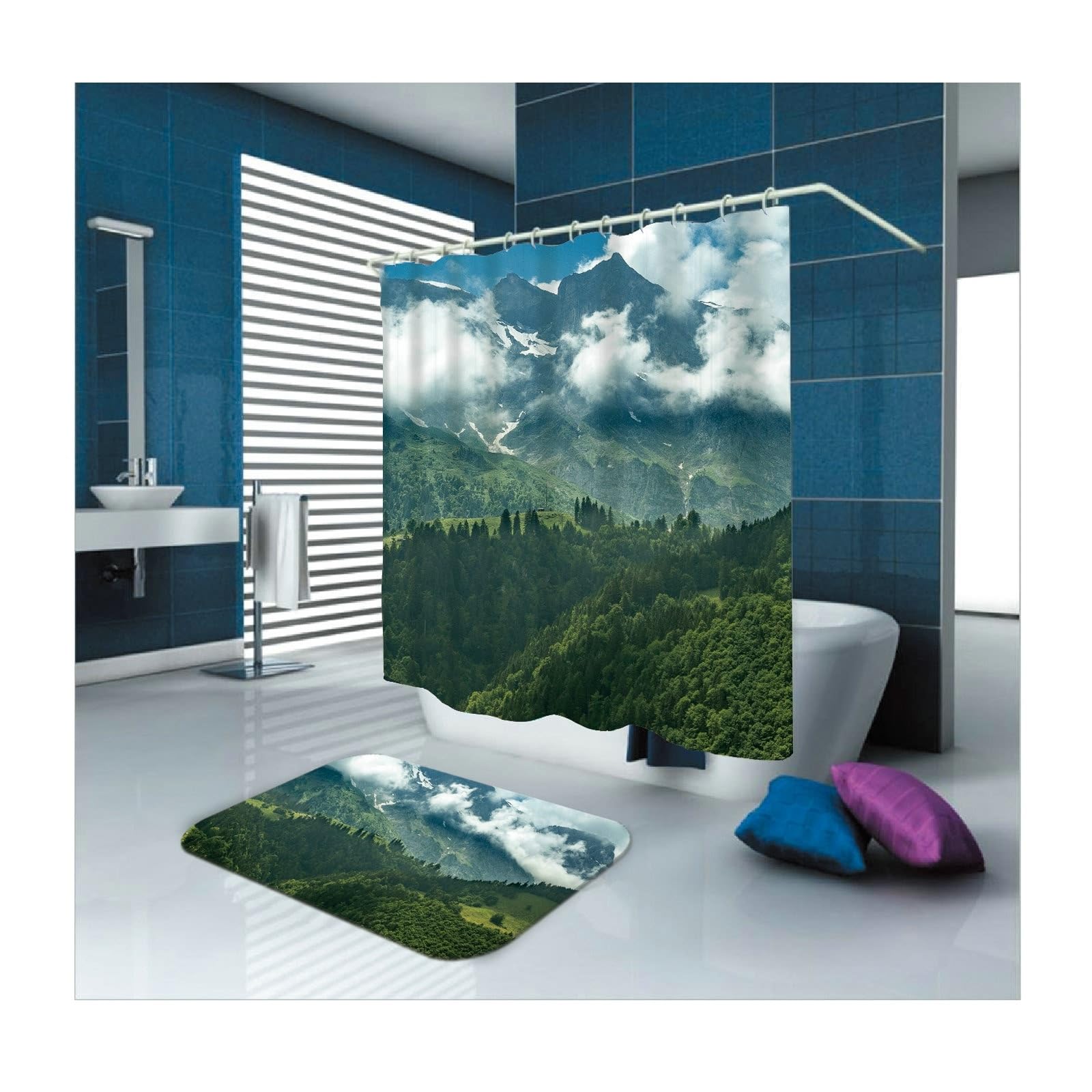 Cortina de ducha textil, 150 x 200 cm, verde, diseño de nubes, tela de poliéster, cortina de baño, impermeable, lavable, antimoho, cortina de ducha, 1,5 x 2 m de largo (ancho x alto)