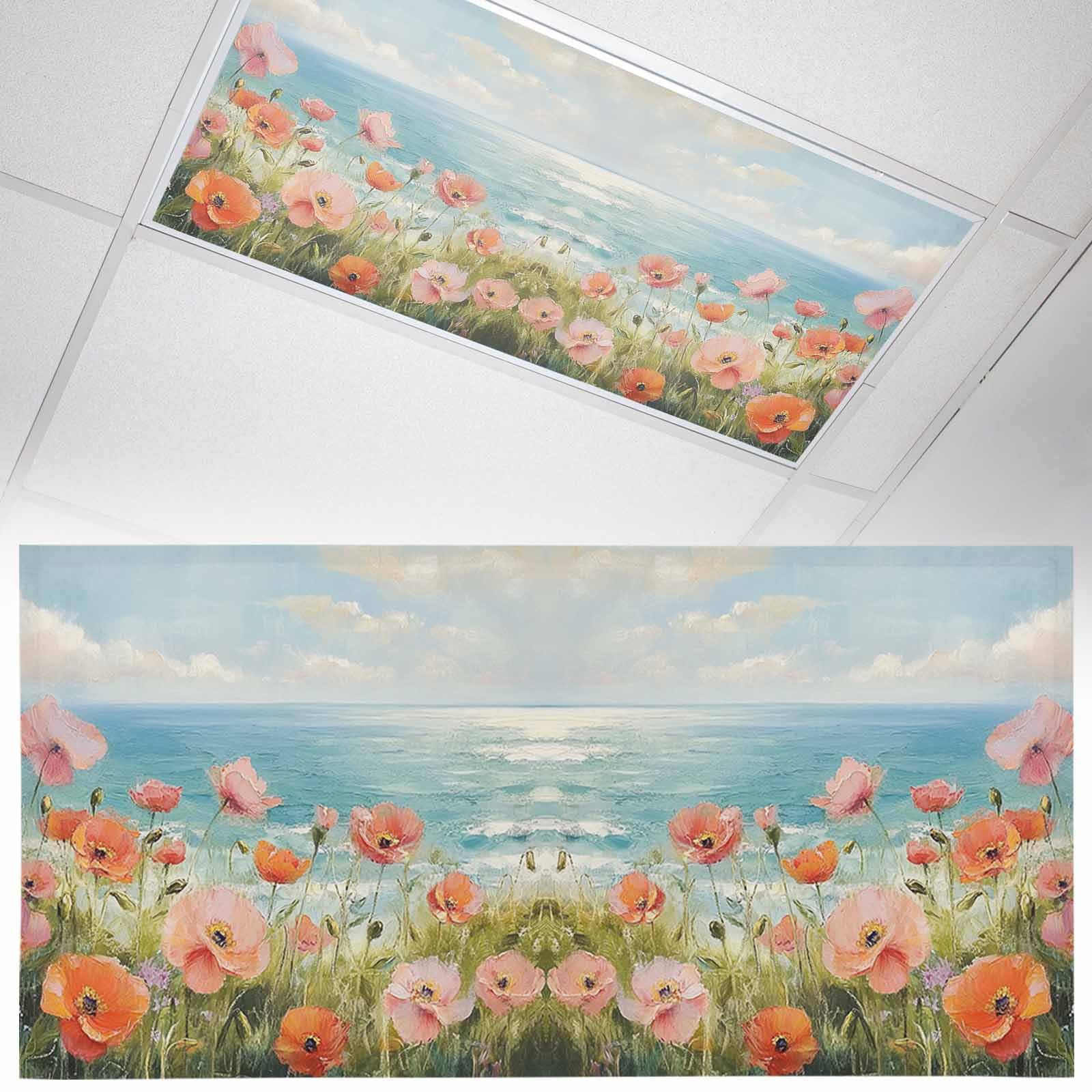 Wowouhiya 1 Pack Fluorescent Light Cover for Ceiling Lights, Pink Spring Floral Magnetic Classroom Light Filters 4x2 Feet, Modern Abstract Art Oil Painting Aesthetics Decorative Ceiling Shade Panel