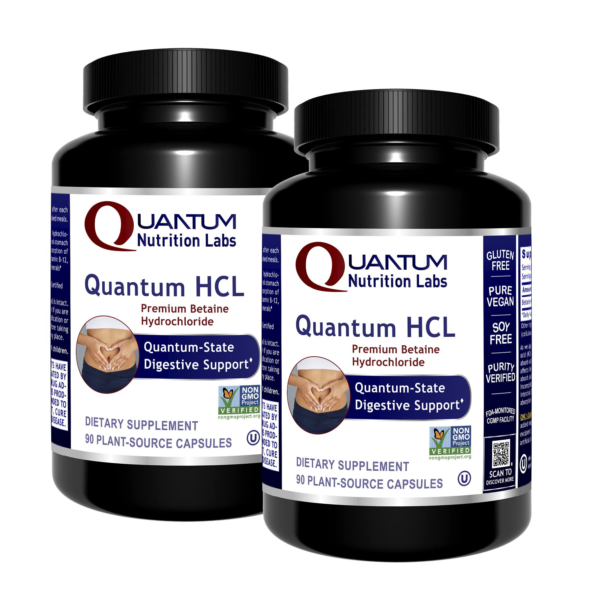 Quantum Nutrition Labs HCL (2 Pack)- -State Digestive and Detoxification Support* - 90 Vegetarian Capsules (Betaine Hydrochloride Acid Caps)