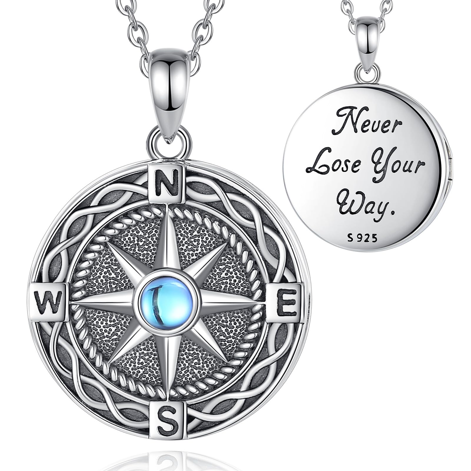 EUDORAS925 Sterling Silver Compass Necklace Locket Necklaces that Hold Pictures Photo Locket Pendant Jewelry for Women Men