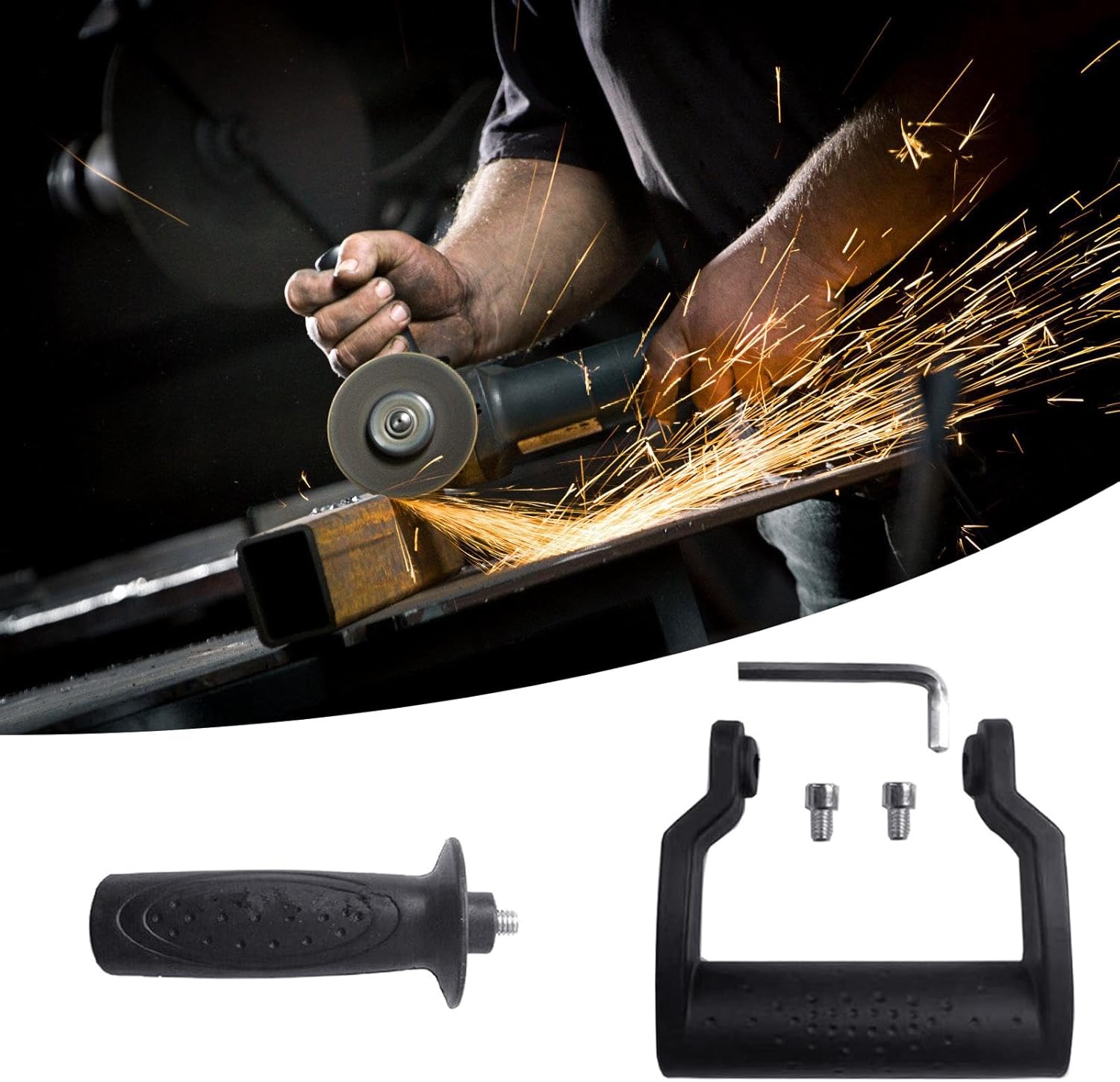 Angle Grinder Handle, Nonslip Shock-Absorbing, 10mm Thread, Black, 122mm/4.8inch, ABS, Modern Style, Rectangular Shape, Screw-on Attachment, Suitable for Long-term Use