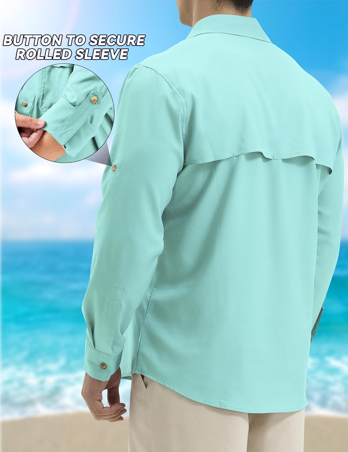 Mens Long Sleeve Sun UV Protection Shirt Cooling Quick Dry Fishing Shirts for Travel Outdoor Camping Hiking UPF 50+