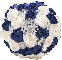 Vista 22 de Sharebeauty Ramo de novia de satén hecho a mano de 7.9 pulgadas, ramo de boda, ramo de flores artificiales