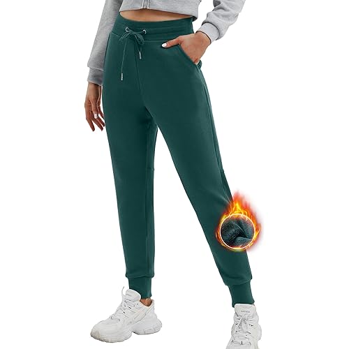 Ewedoos Fleece Lined Pants Women - Fleece Lined Sweatpants Women with Pockets High Waisted Thermal Joggers Winter Pants
