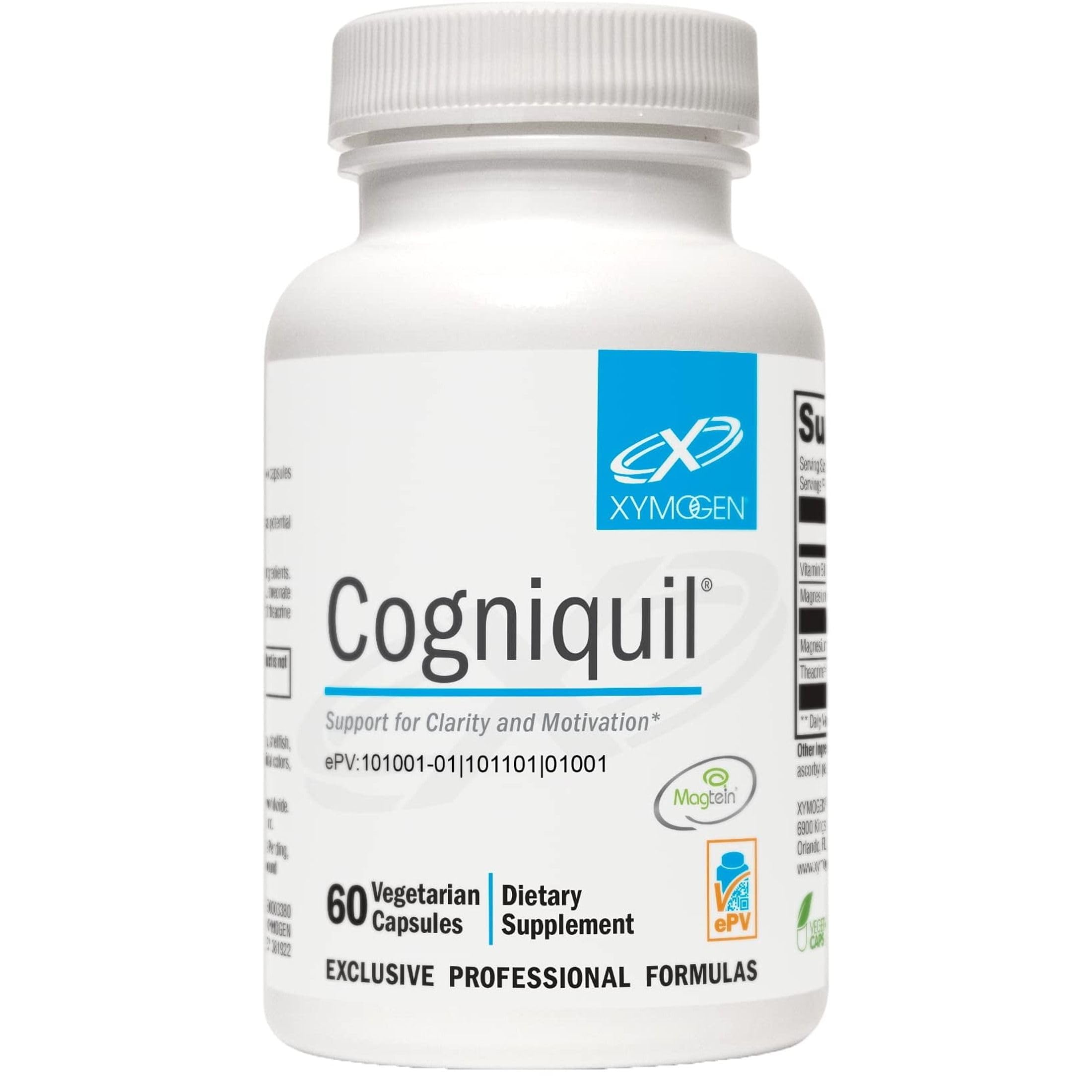 XYMOGEN Cogniquil - Unterstützung für Klarheit, Fokus, Motivation, Psychische und physische Energie - Magnesium L-Threonate, um Bioverfügbares Magnesium für das Gehirn, Theacrine + Vitamin B12 (60 Kapseln)