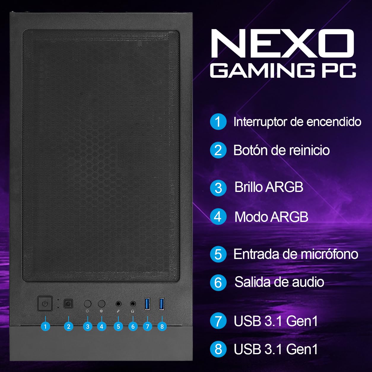 Ankermann Nexo PC Gaming RTX 5060 Ti 16GB Ryzen 5 9600X 32GB RAM | PC gaming de alto rendimiento, SSD NVMe 1TB, Windows 11 Pro, torre RGB, Wi-Fi y Bluetooth, garantía de 24 meses