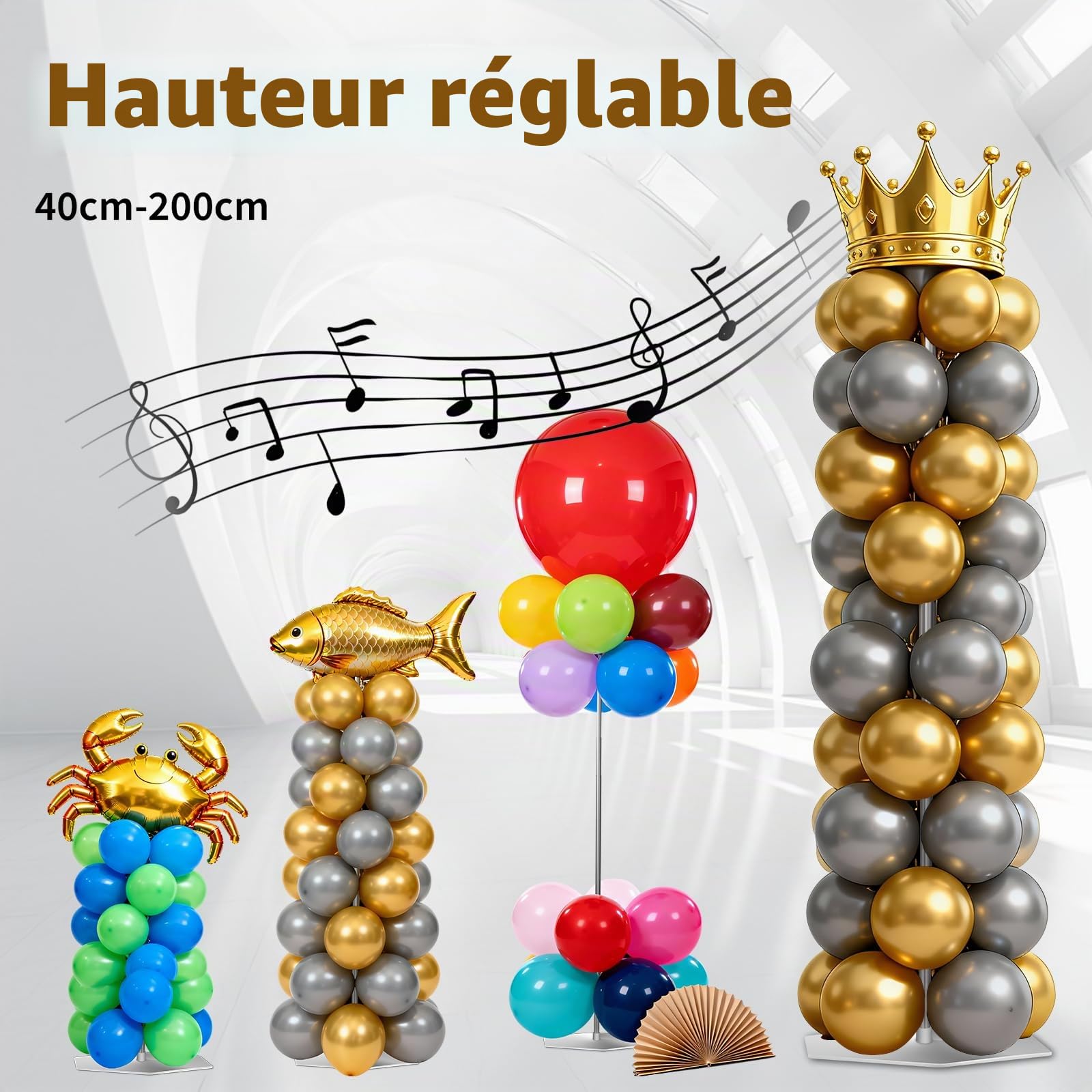 Kit De 4 Supports De Colonne De Ballon En Métal Télescopique (40-200cm) - Structure Arche Ballon Réglable & Réutilisable Avec Base Lestée (Sac D'eau) Pour Décoration Anniversaire, Mariage & Fête