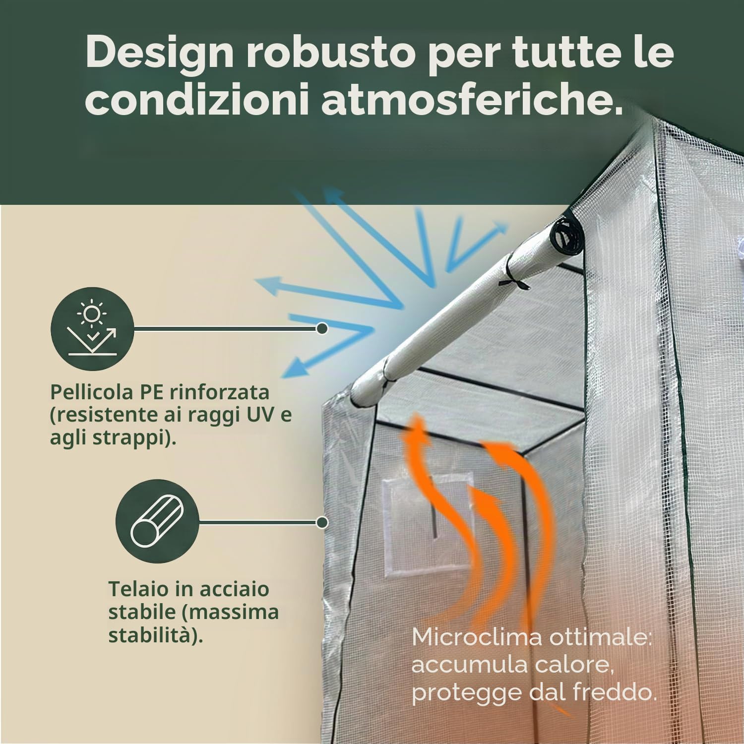 Serra circolare con struttura rinforzata in tubi di acciaio zincato e copertura PE rinforzata | Porta con cerniera | Resistente ai raggi UV e al vento (Bianco, 1,98x0,77x1,68m.)