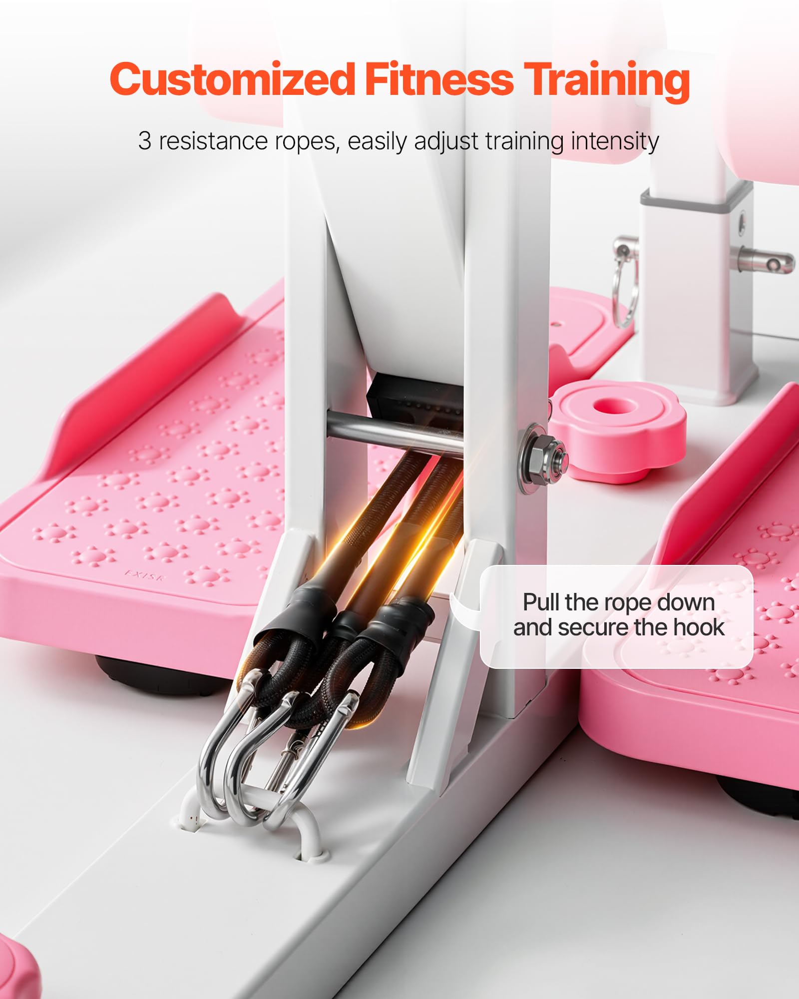 VEVOR Máquina de Sentadillas Profundas Ajustable, con 3 Bandas de Resistencia, Entrenador de Core y Glúteos Plegable, para Gimnasio en Casa, Rosa y Blanco, Carga de 136 kg, 800 x 400 x 760 mm