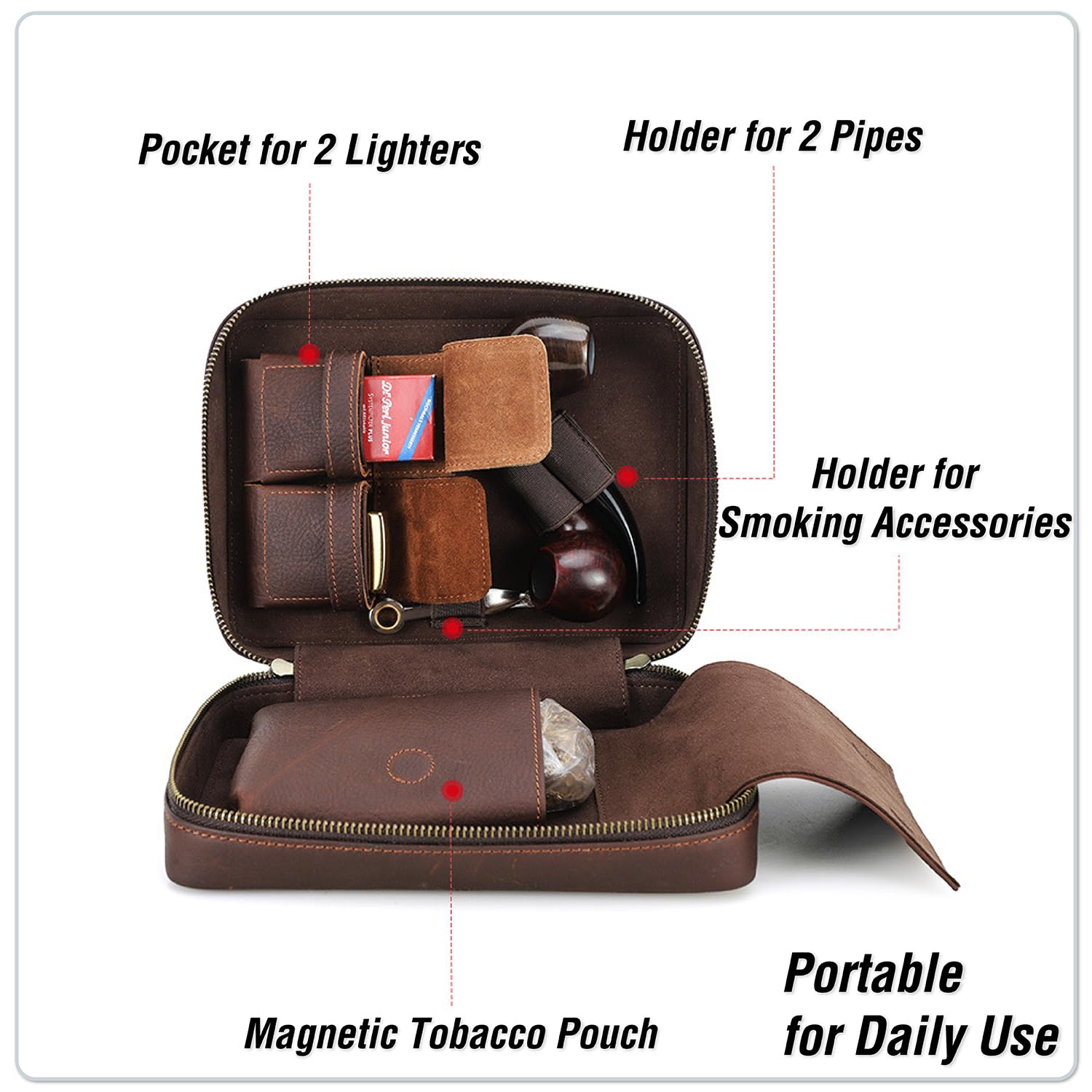 top tobacco bag Amazon.com: CataPurus Top Grain Leather Travel Pipe Box Case, Vintage  Design, Fully Handmade, Portable Large Capacity Case for 2 Tobacco Pipes  and Other Accessories, Gift Choice for Pipe Lovers, Vintage Coffee :