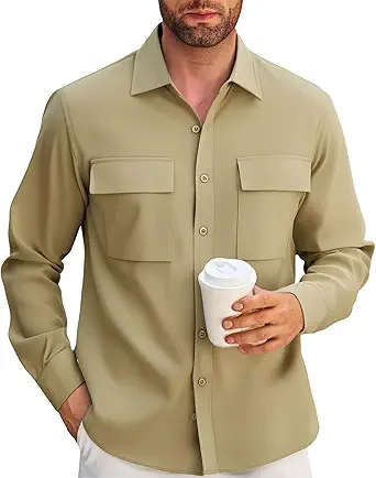Alex Vando Mens Button Down Shirts Two Pockets Long Sleeve Casual Dress Shirt for Men