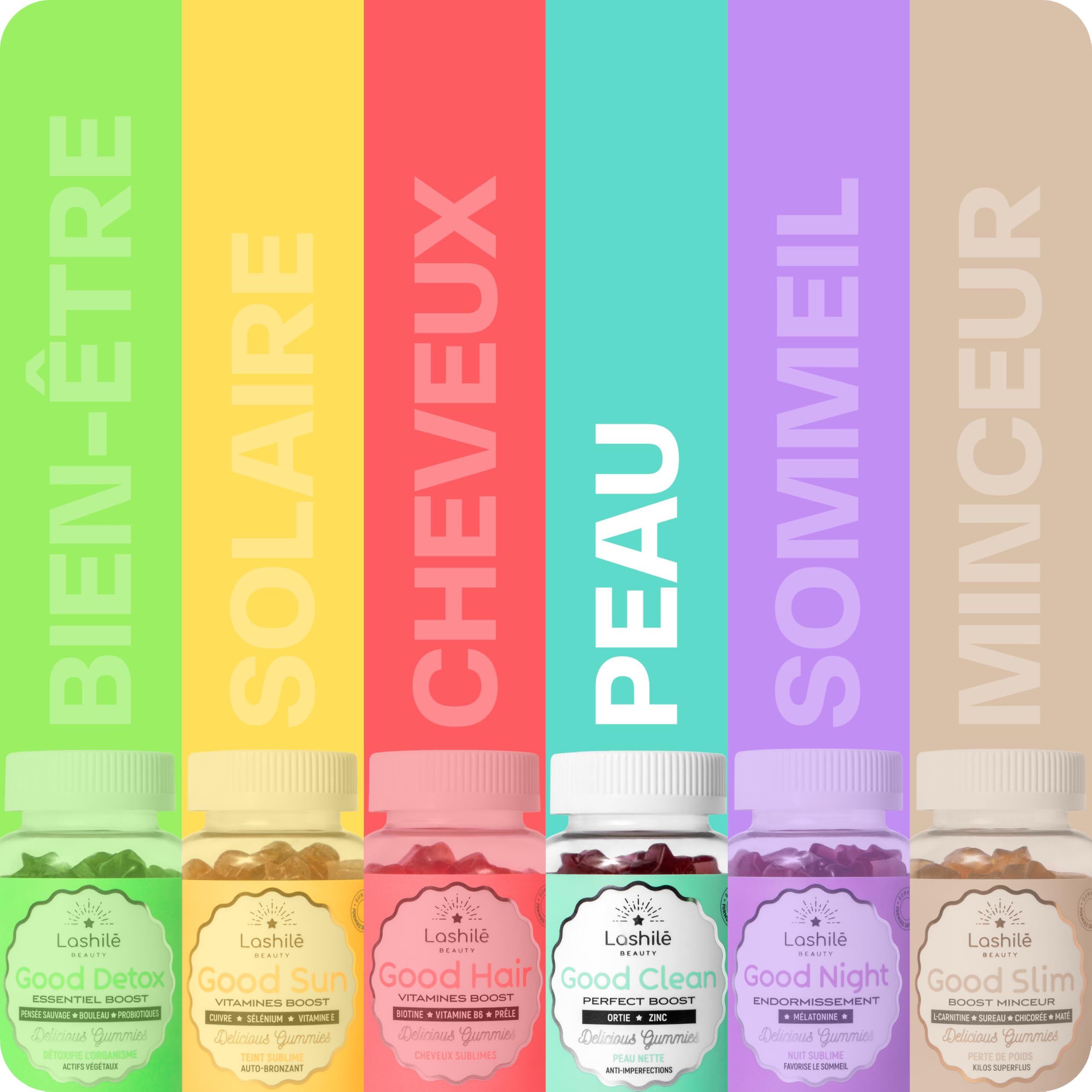 Lashilé Beauty - Gummies Peau - Peau Nette & Anti-Imperfections - Régule le Sébum & Purifie - Good Clean Vitamines - Complément Alimentaire Anti-Acné -Bardane Ortie Zinc - Cure 1 Mois 60 Gummies