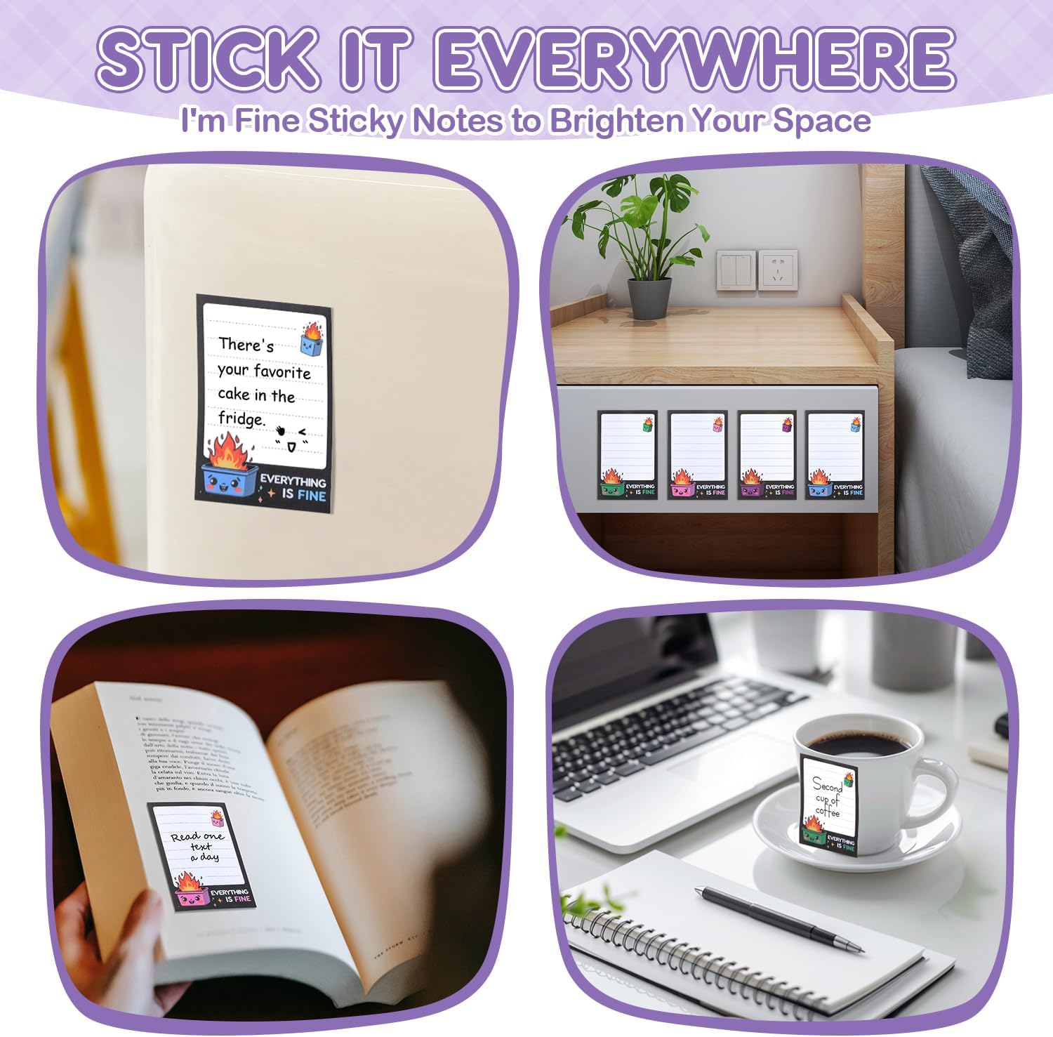 Dumpster On Fire Desk Accessories,12 Pads Pop up Cute Sticky Notes 3.54 x 2.36 Inch,It's Fine I'm Fine Everything is Fine,Memo Notes Funny Office Gifts for Women Men Coworkers - Image 4