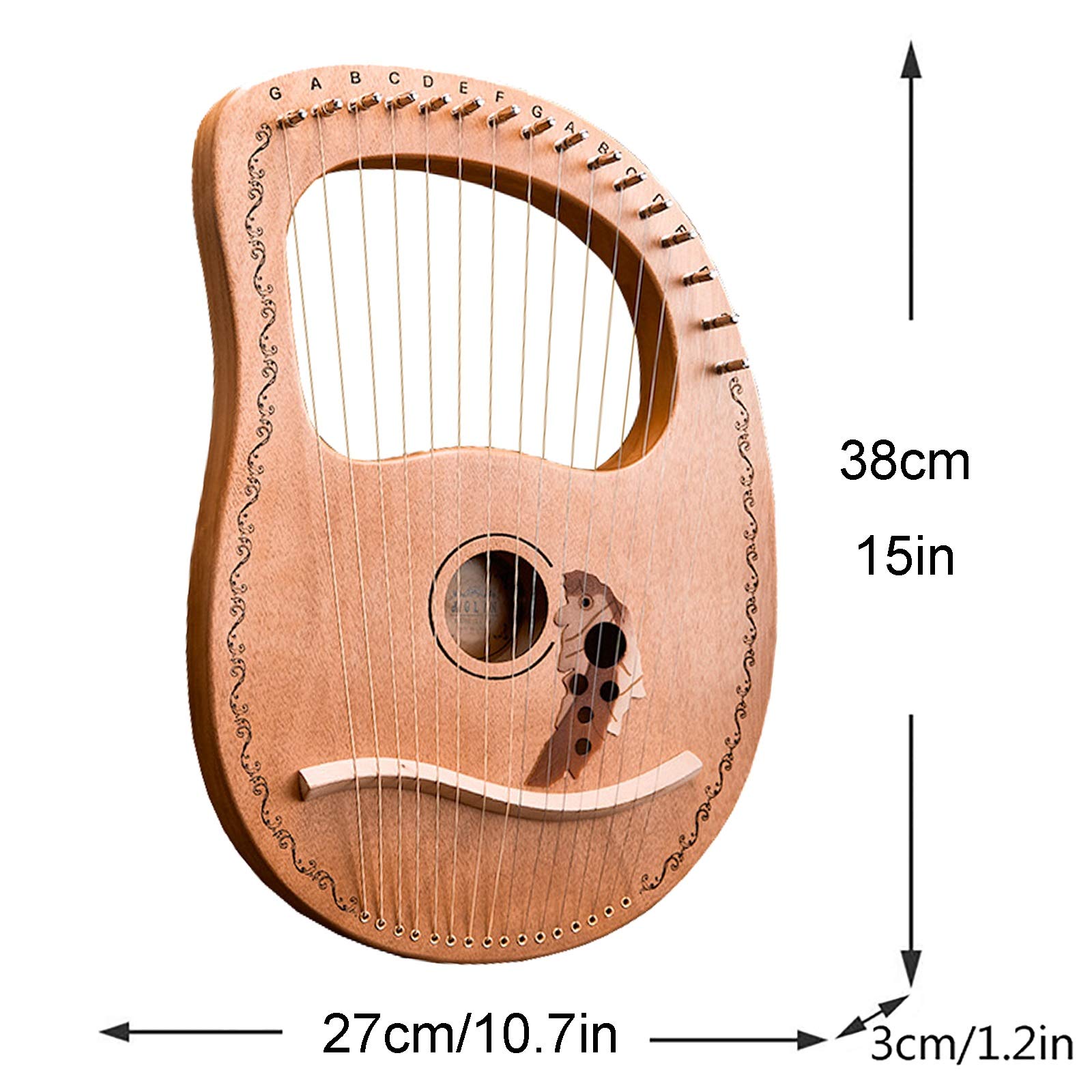 Arpa de lira de 16 cuerdas Instrumento de cuerda de madera maciza de caoba para amantes de la música Principiantes Adultos, con estuche de transporte/Llave de afinación/Cuerda de repuesto/Manual de i