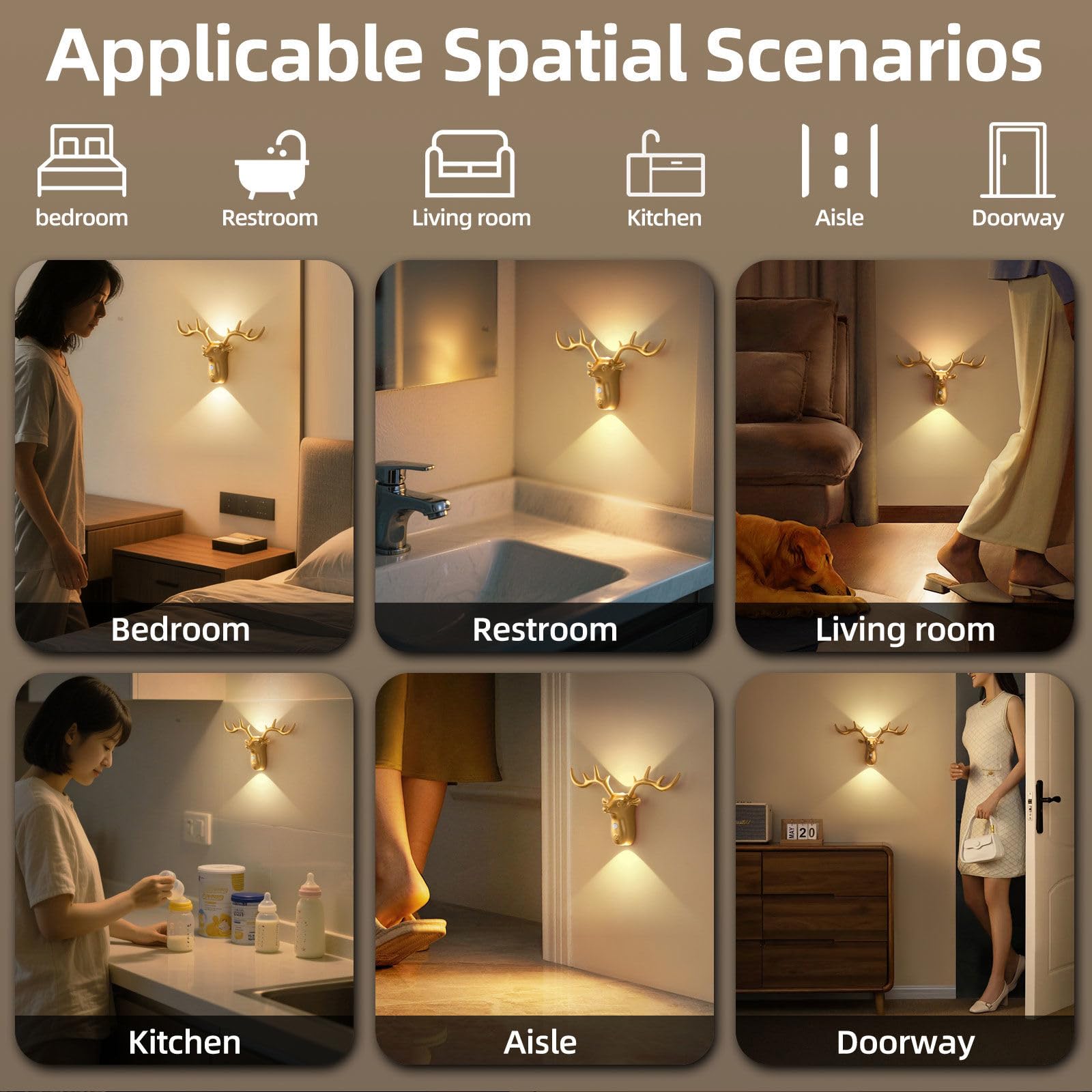 Luce Del Sensore Di Movimento Con Batteria Ricaricabile, 1200 Mah Mordern Dimmable Touch Control 3 Livelli Di Luminosità Wall Sconces, Per Il Soggiorno Camere Da Letto Corridori