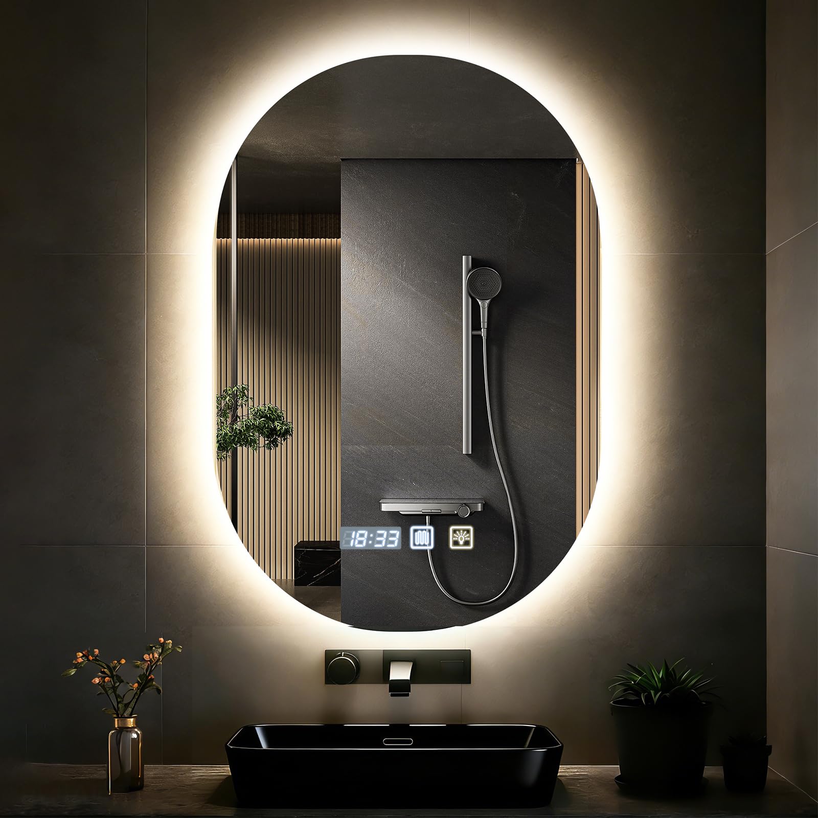 Espejo de baño Iluminado con LED 50 x 75 cm, EEspejo baño con luz Regulable de 3 Colores, Función Antivaho, Ajuste de Brillo, Interruptor Táctil, Espejo de Baño con luz LED Retroiluminadas