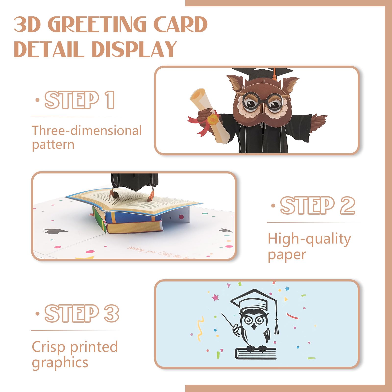 Carte-cadeau Remise Diplômes 3D Avec Hibou TAROME Carte Pop-up Remise