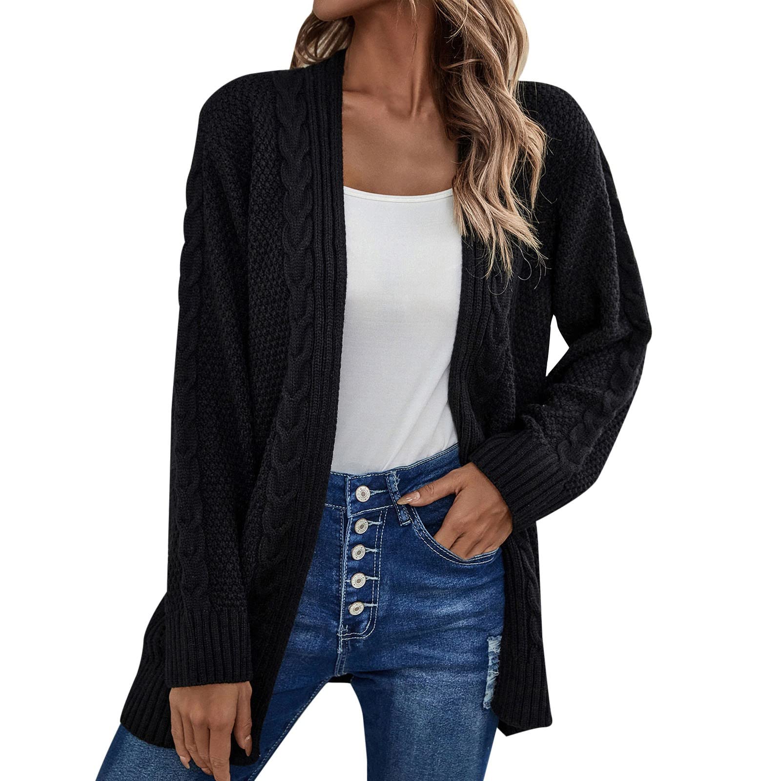 Generisch Cárdigan Mujer 2022 Invierno Moda Dama Chaqueta Irregular Hueco Punto Manga Larga Rosa Suéter Chaqueta de Punto Ropa de Mujer
