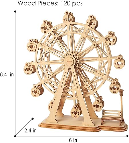 Miniatura 3 de Rompecabezas de madera 3D para adultos, manualidades de construcción, juguete de regalo para adultos y adolescentes, rueda de la fortuna (120 piezas)