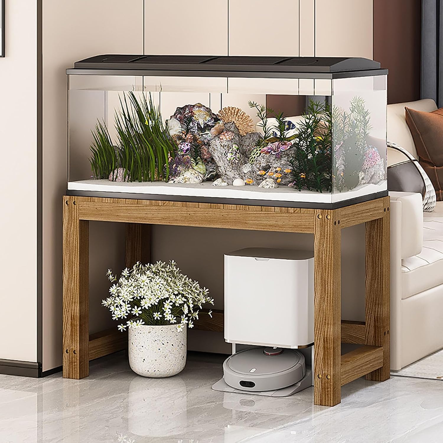Supporto in Legno per Acquario, Base per Acquario, capacità di Carico Elevata, Ripiano Multiuso per Piante da Interno e Stampanti,A,100X50X50CM(39X19X19IN)