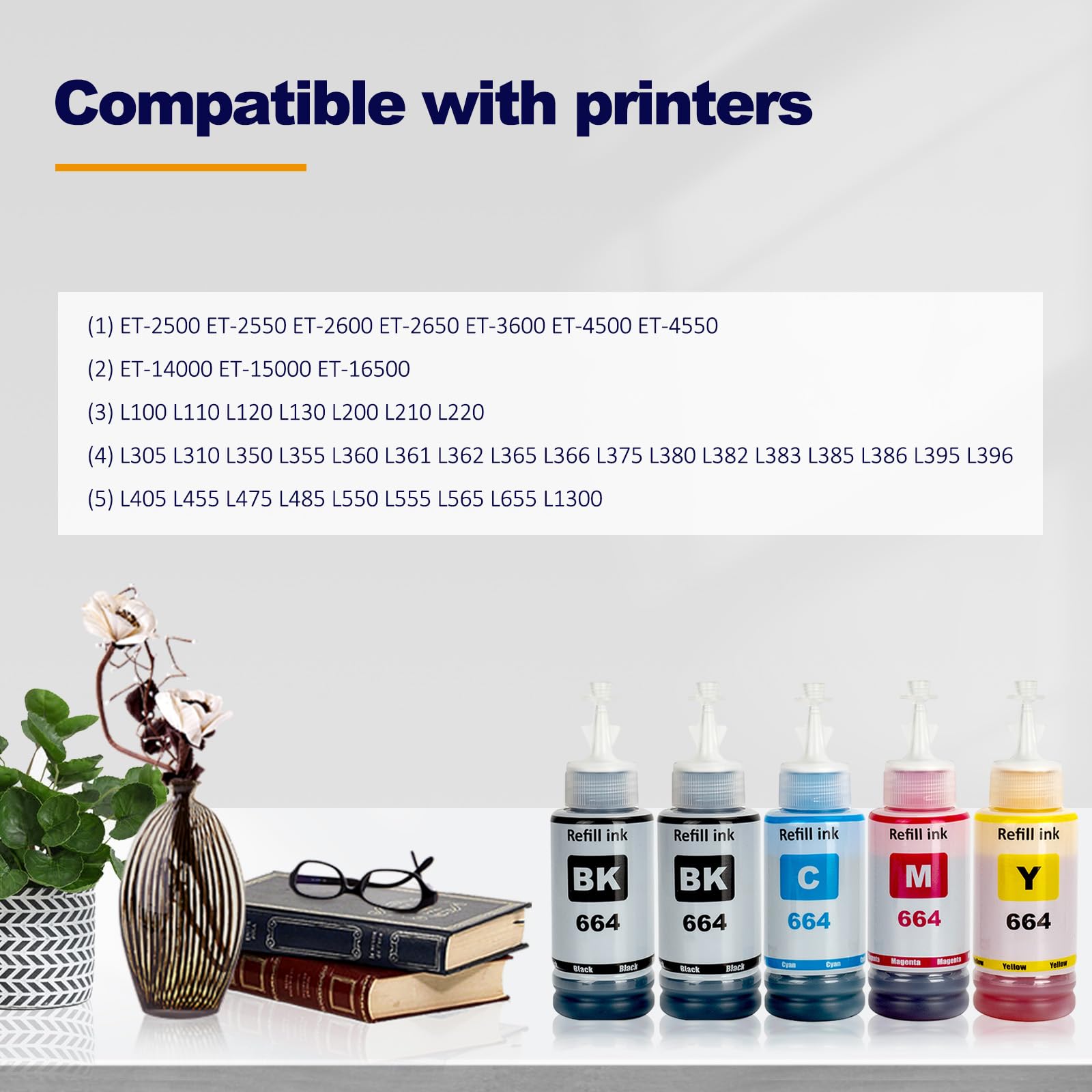 LAIPENG 664 Inchiostro Compatibile per Epson ET-2500 ET-2550 ET-2600 ET-2650 ET- 3600 ET-4500 ET-4550 ET-14000 ET-15000 ET-16500 L100 L110 L200 L210 L350 L355 L455 L550 L1300 Stampante (BK*2/C/M/Y)