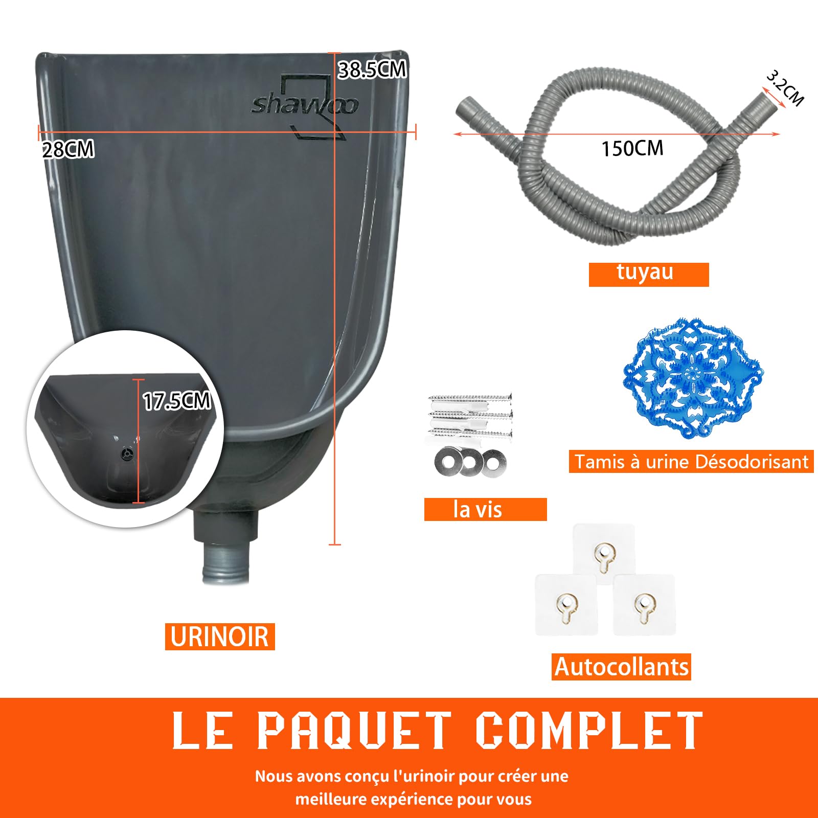 Urinoir sans eau pour garage pour hommes - Urinoirs en plastique pour hommes - Déviateur d'urine pour toilettes - Urinoir extérieur - Urinoirs murales pour hommes pour salle de bain, installation sans