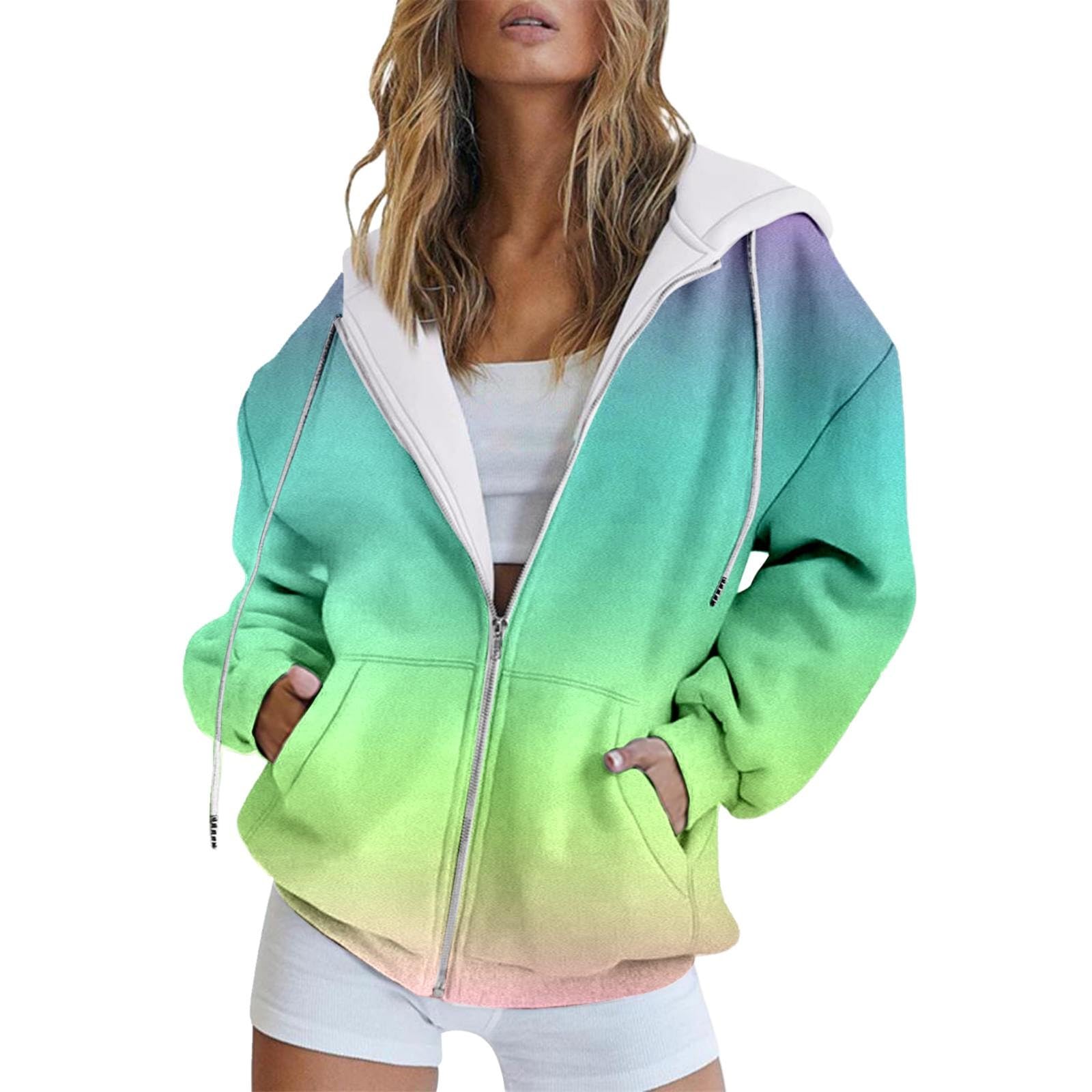 sdhienbb Light Weight Jackets for Women Casual Zip up Oversized Long Sleeve Hoodies Sweatshirts Fall and Winter Fitted