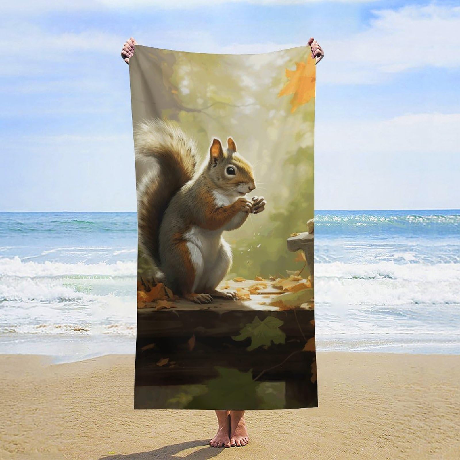 NTVOWPZO Squirrel Eats Nuts Beach Towel Oversized Microfiber Bath Towels Lightweight Sand Proof Beach Towels Absorbent Pool Towels for Swimming Yoga Bathroom Towel 31.5" X 63"