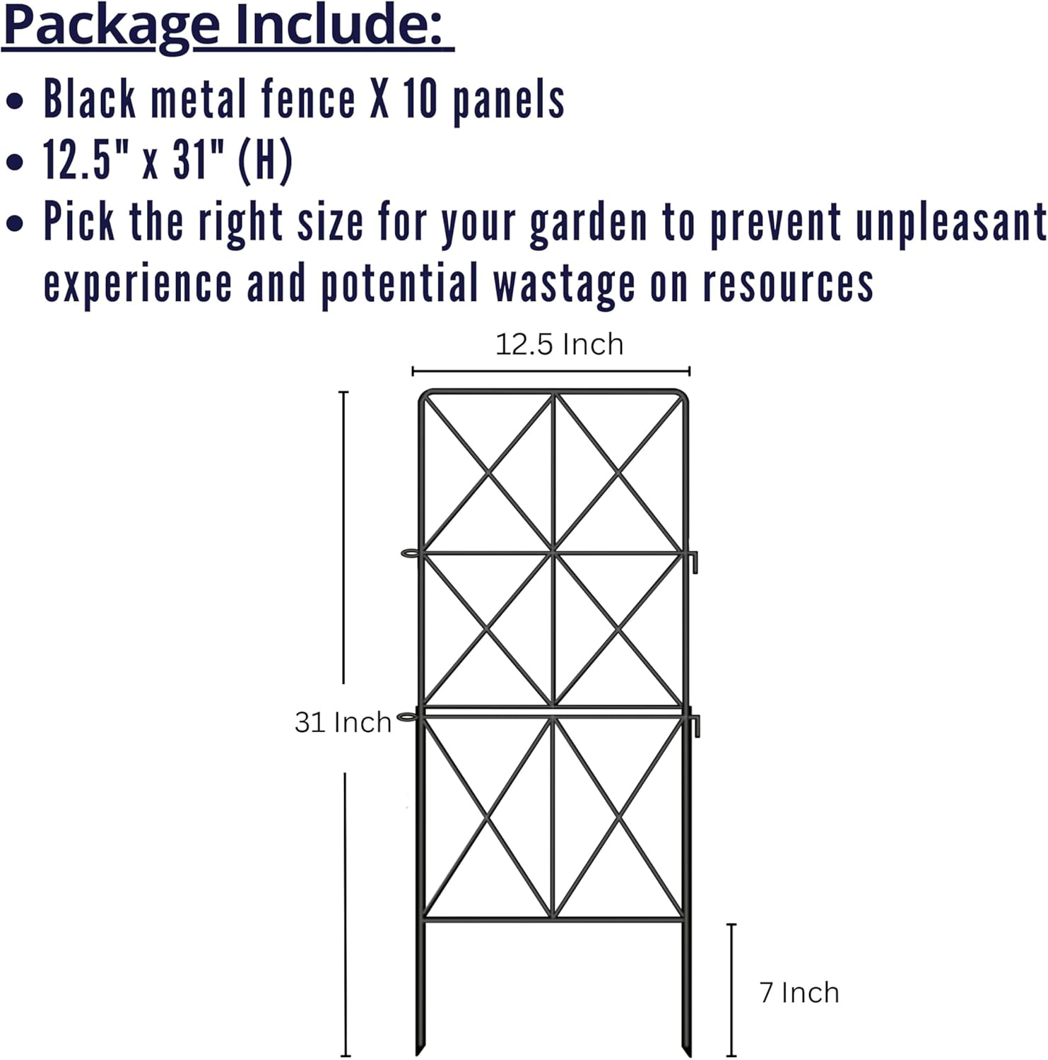 ShopLaLa Decorative Garden Fences (10 Panels) 12.5in(L) x 31in(H) Rustproof Black Metal Wire Fencing Animal Barrier for Dogs, Diamond Flower Bed Edging for Landscape Yard Gates Fences Tall Large Decor