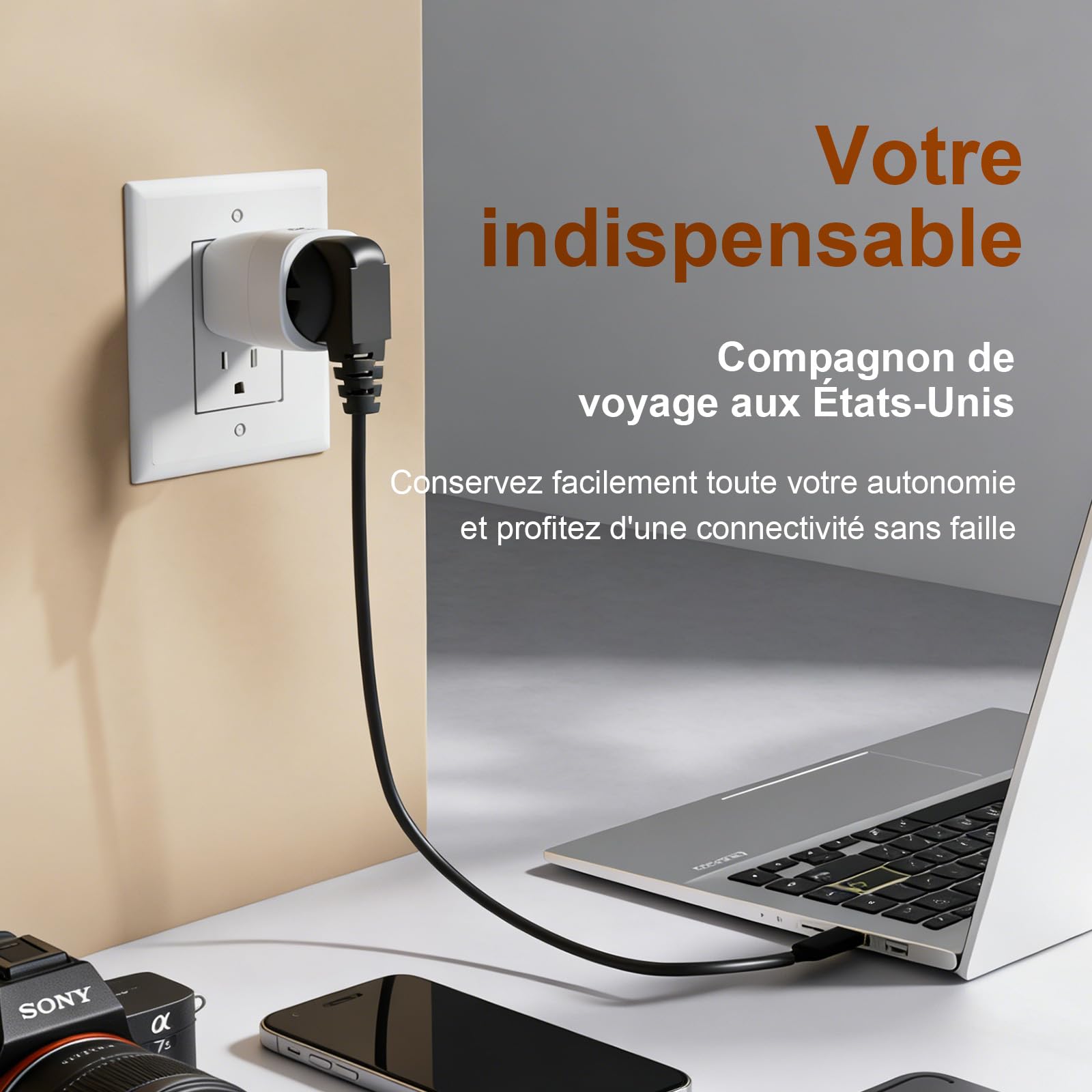 GRIFEMA Adaptateur Prise USA, Fiche France vers États-Unis Canada Mexique Thaïlande Type B, Connecteur de Voyage avec Maintien Ferme, Matériau Ignifuge PC, 250V 10A, 2 Pièces