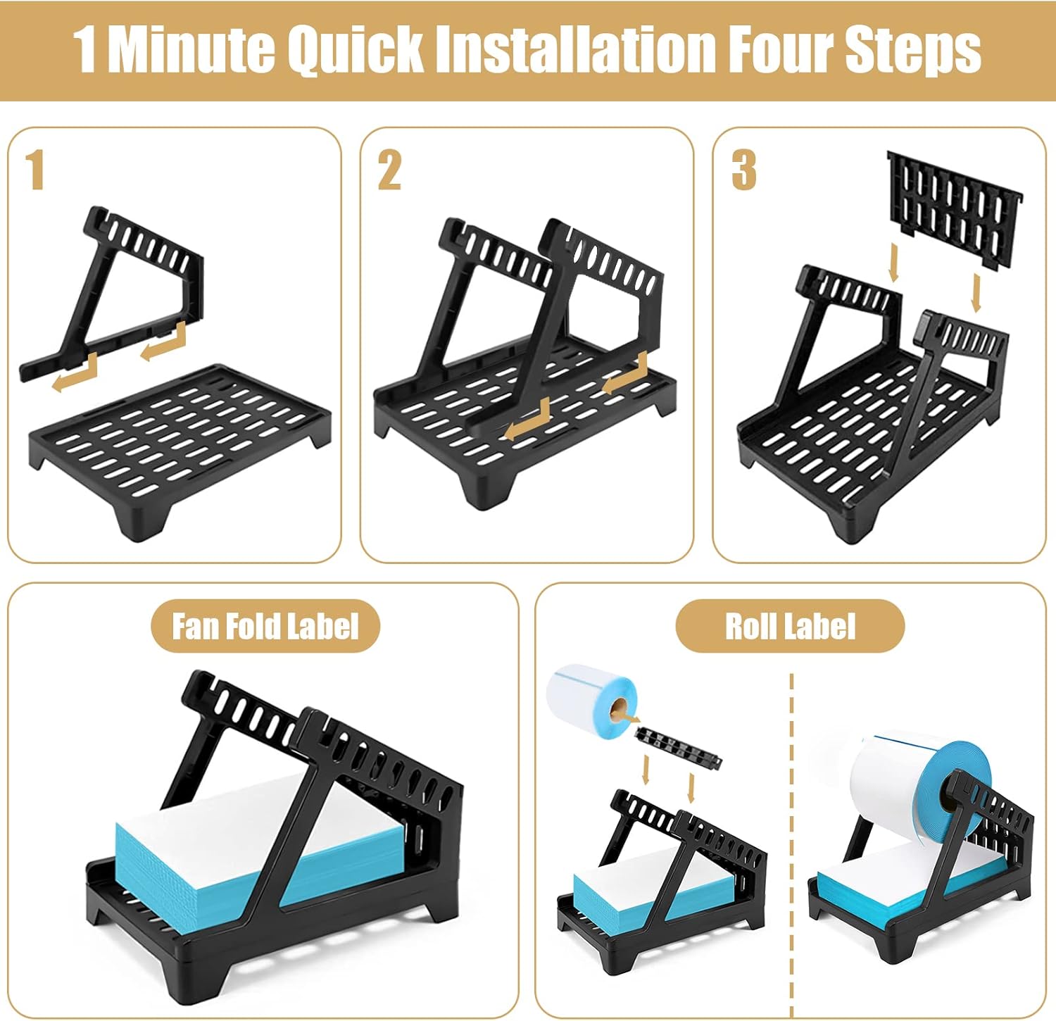 Ctemnpho Large Label Holder for Rolls and Fan-Fold Labels, Basket, Stand Desktop Printer Accessory for Home, Office (Black, Large) - Image 2