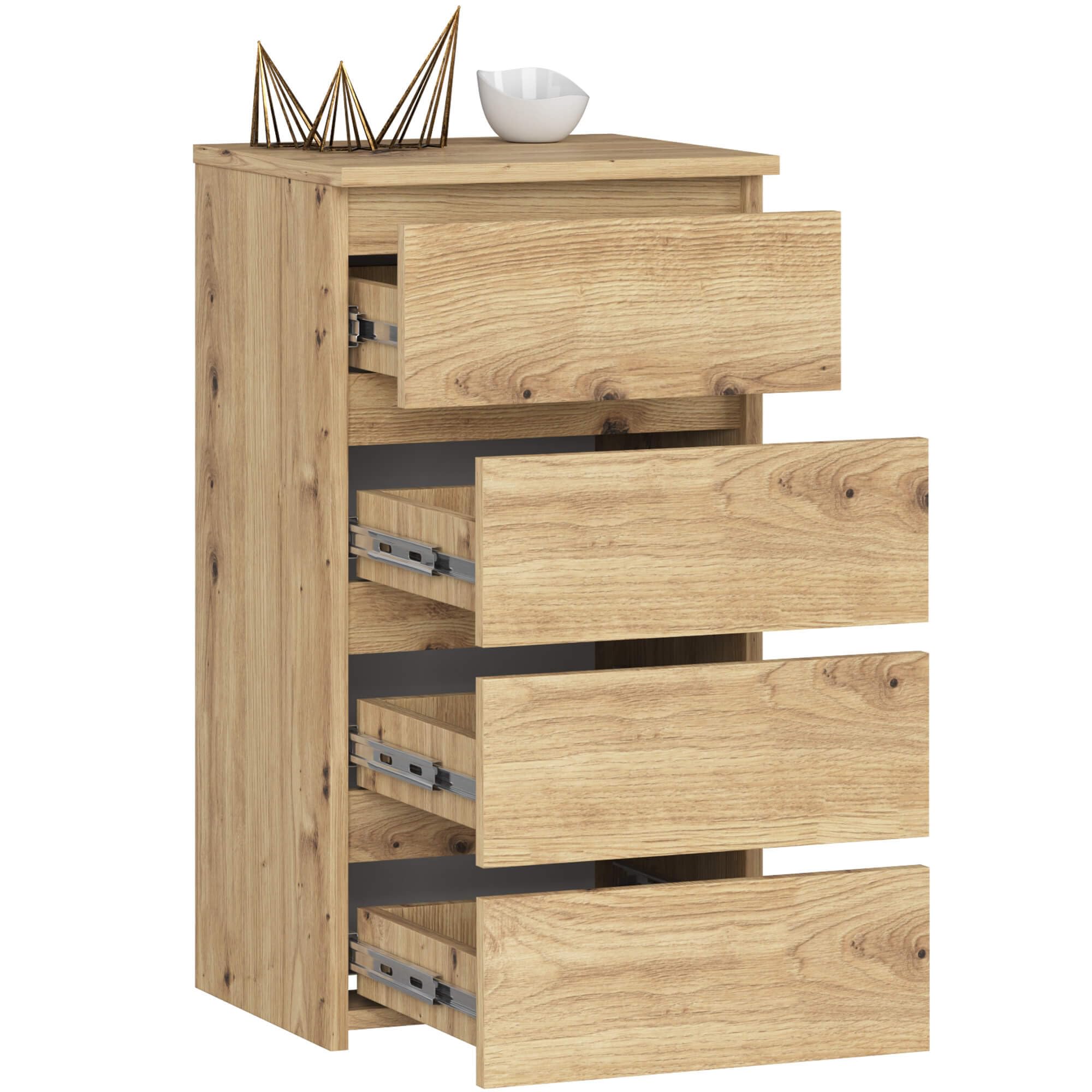 AKORD | Cajonero con 4 cajones | Cómoda Alta | Mueble Moderno para Sala de Estar, Comedor, Dormitorio, Entrada, baño | Armario Infantil | 35x40x74 cm | Roble Artisan
