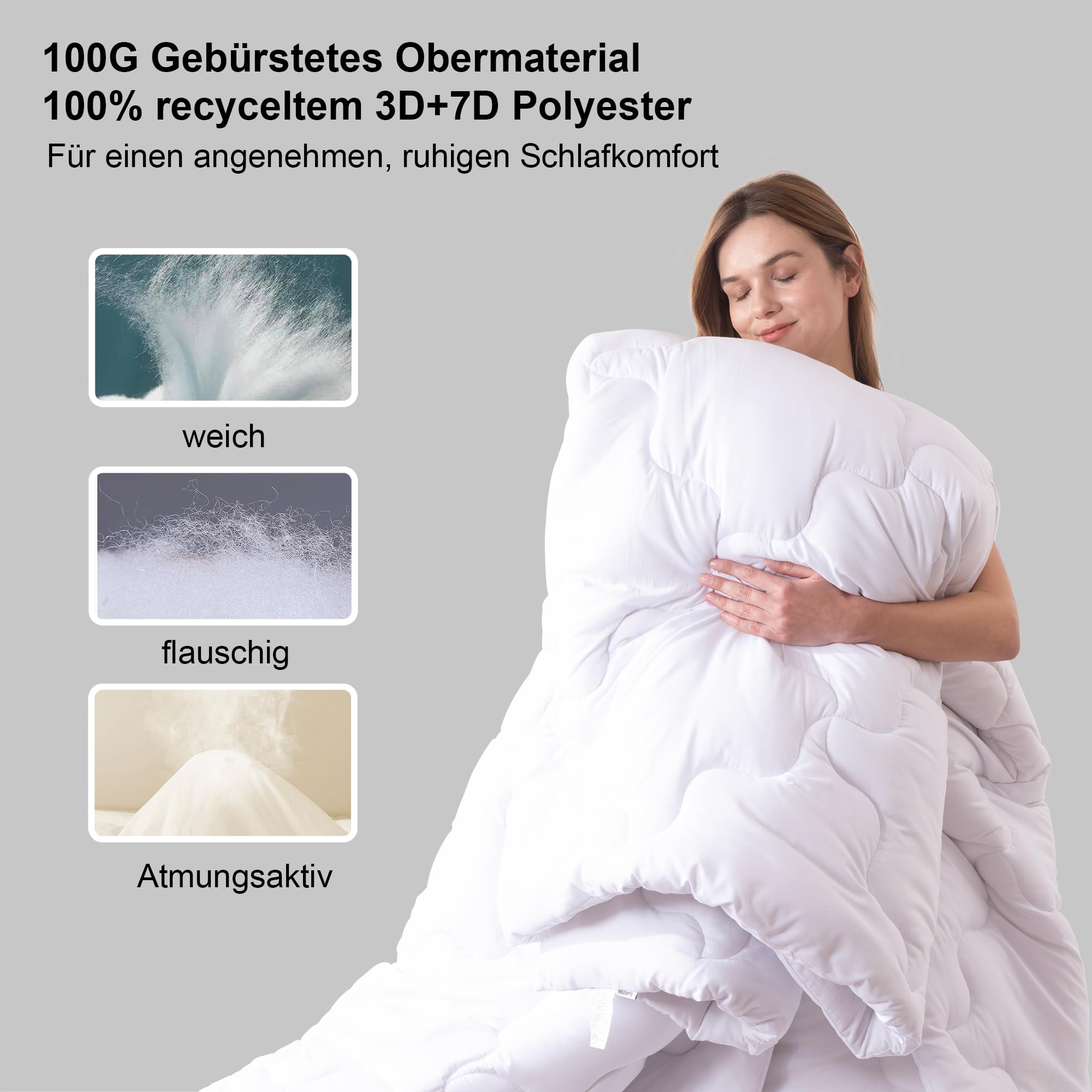 Waxberry 4 Jahreszeiten Bettdecke 135x200, 2 Teilig Set - Winterdecke 450gsm - Ganzjahresdecke 300gsm + Sommerdecke 150gsm, Weiche Steppdecke Waschbar Anti-Allergisch, Weiß - 3