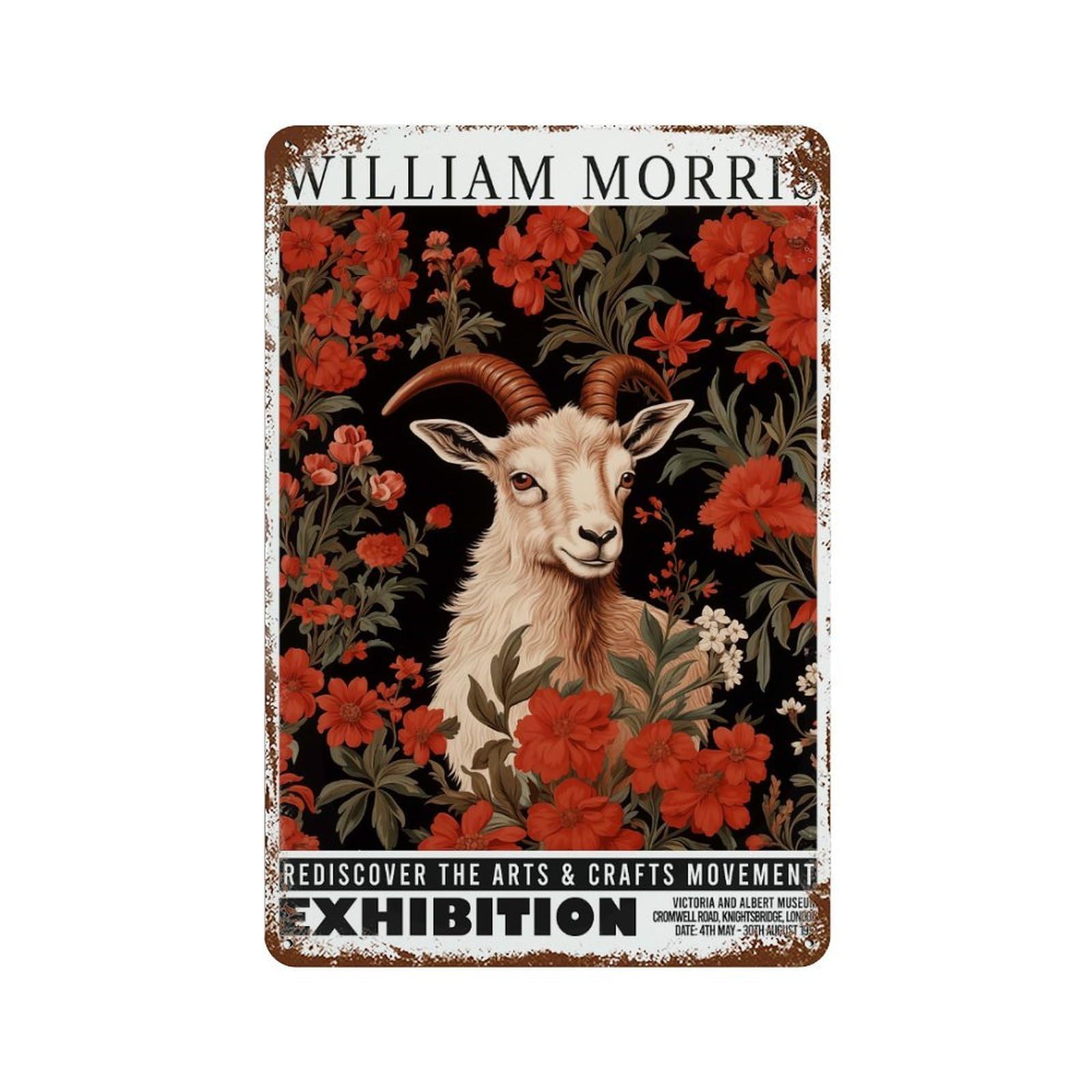 Morris Goat Botanical Exhibition Vintage Metal Tin Sign 11.8"x7.9", Ideal for Living Room, Hallway And Home Decor