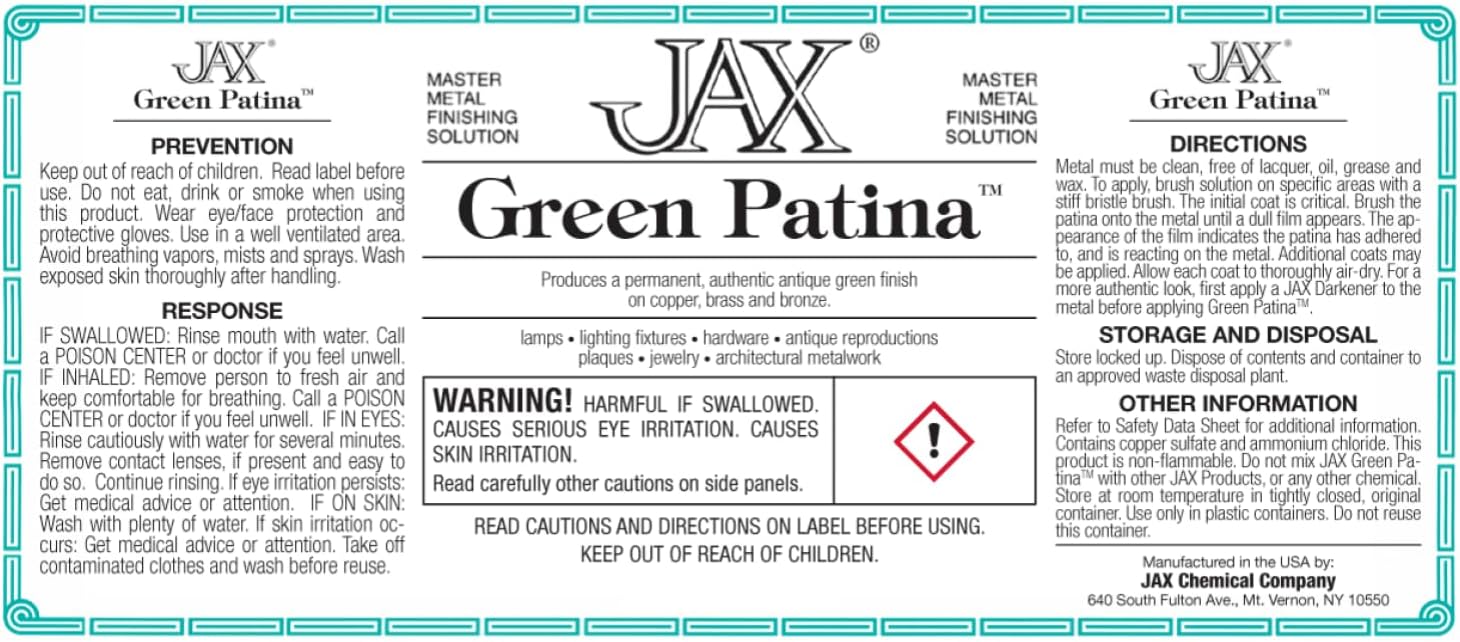 JAX Green Patina Solution - Metal Aging Finish For Copper, Brass & Bronze (2 Ounce Bottle)
