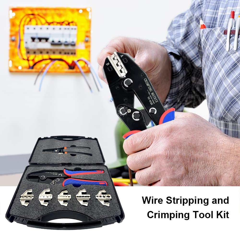 Kit de herramientas de crimpado de cambio rápido con caja, multifunción, pelacables, pelacables, terminales para virola / nailon / terminales aislados / no aislados, conectores termorretráctiles,